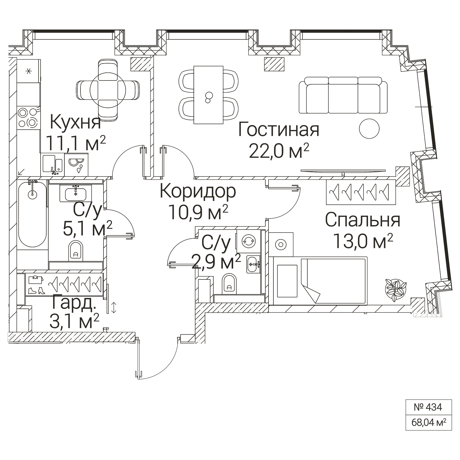Официальная планировка SEZAR FUTURE, 68,1 м²