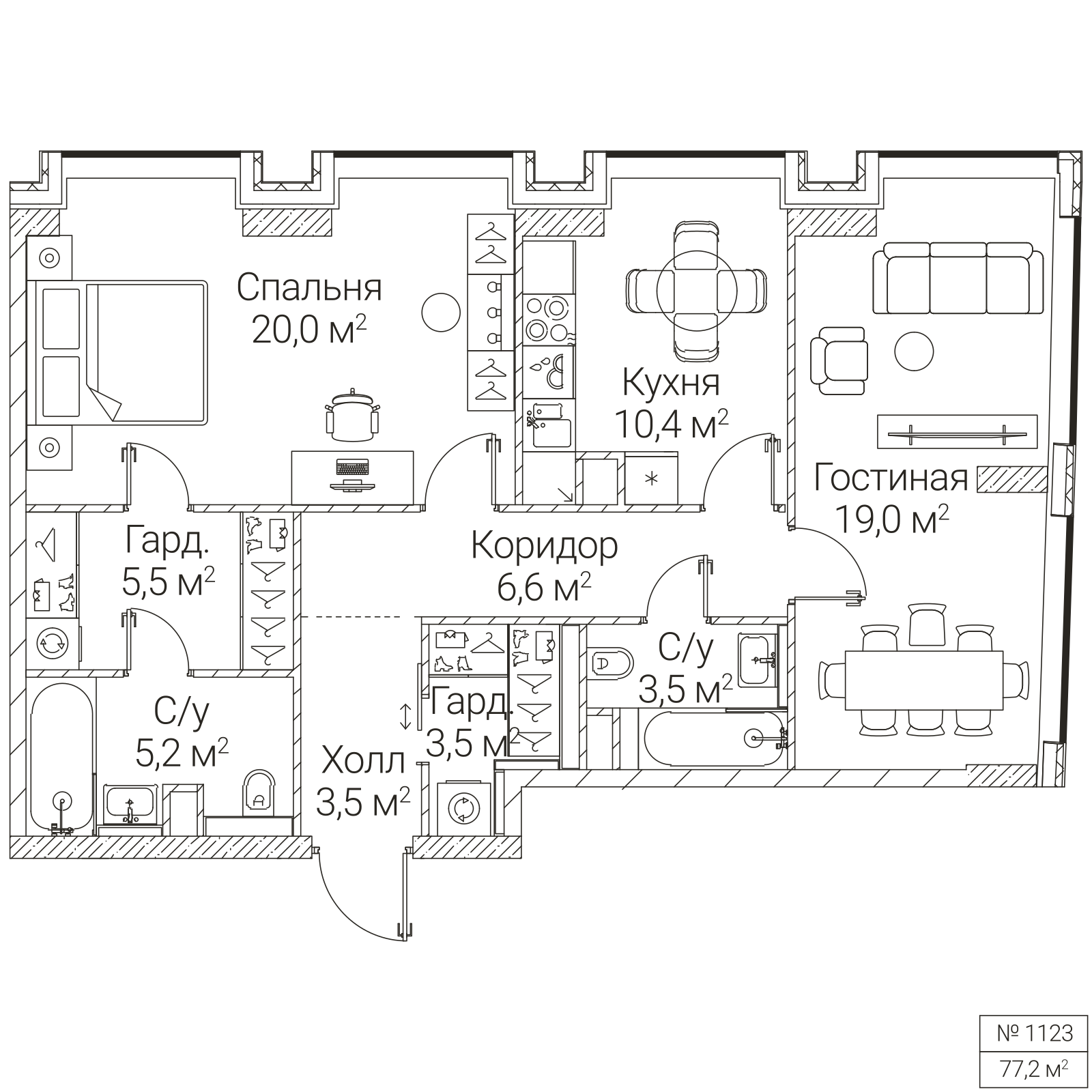 Официальная планировка SEZAR FUTURE, 77,2 м²