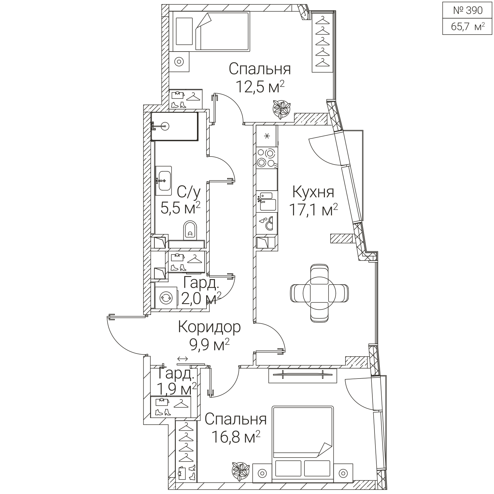 Официальная планировка SEZAR FUTURE, 65,7 м²