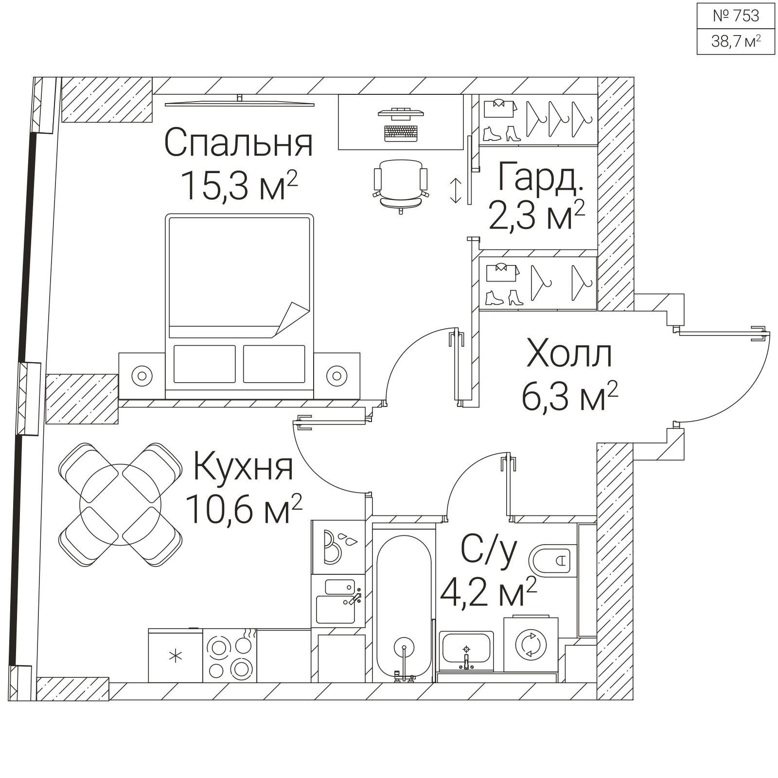 Официальная планировка SEZAR FUTURE, 38,7 м²