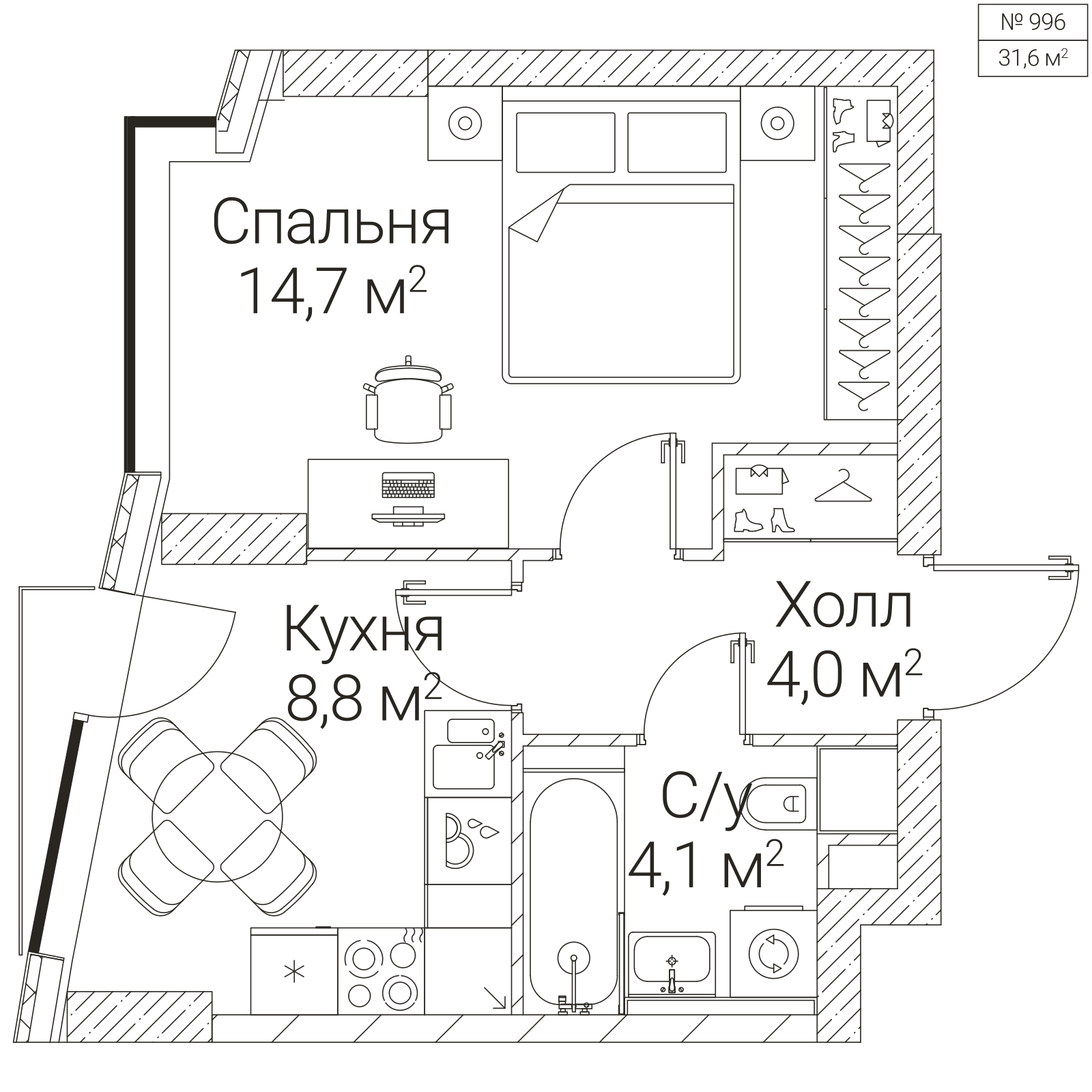 Официальная планировка SEZAR FUTURE, 31,6 м²