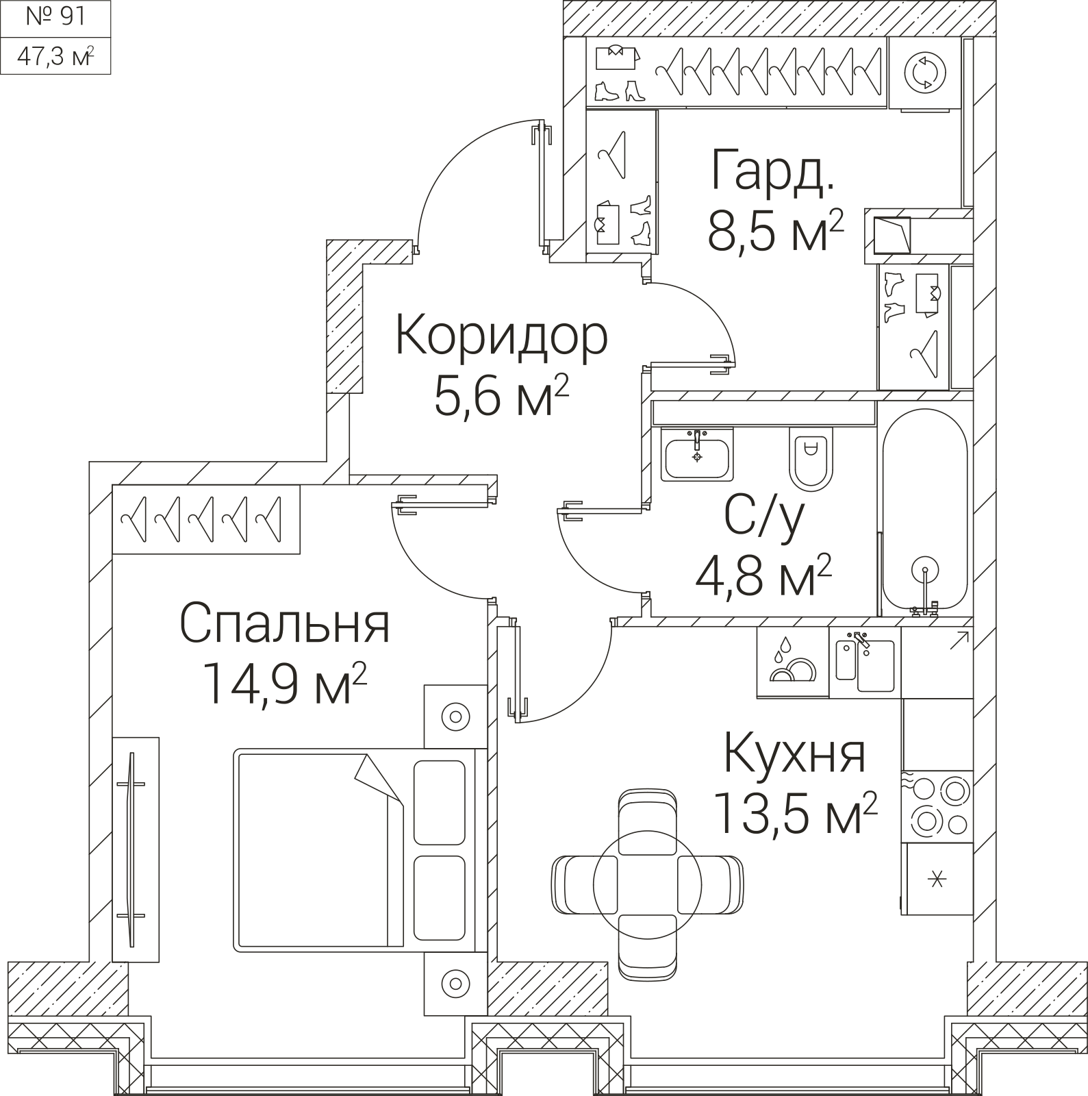 Официальная планировка SEZAR FUTURE, 47,3 м²