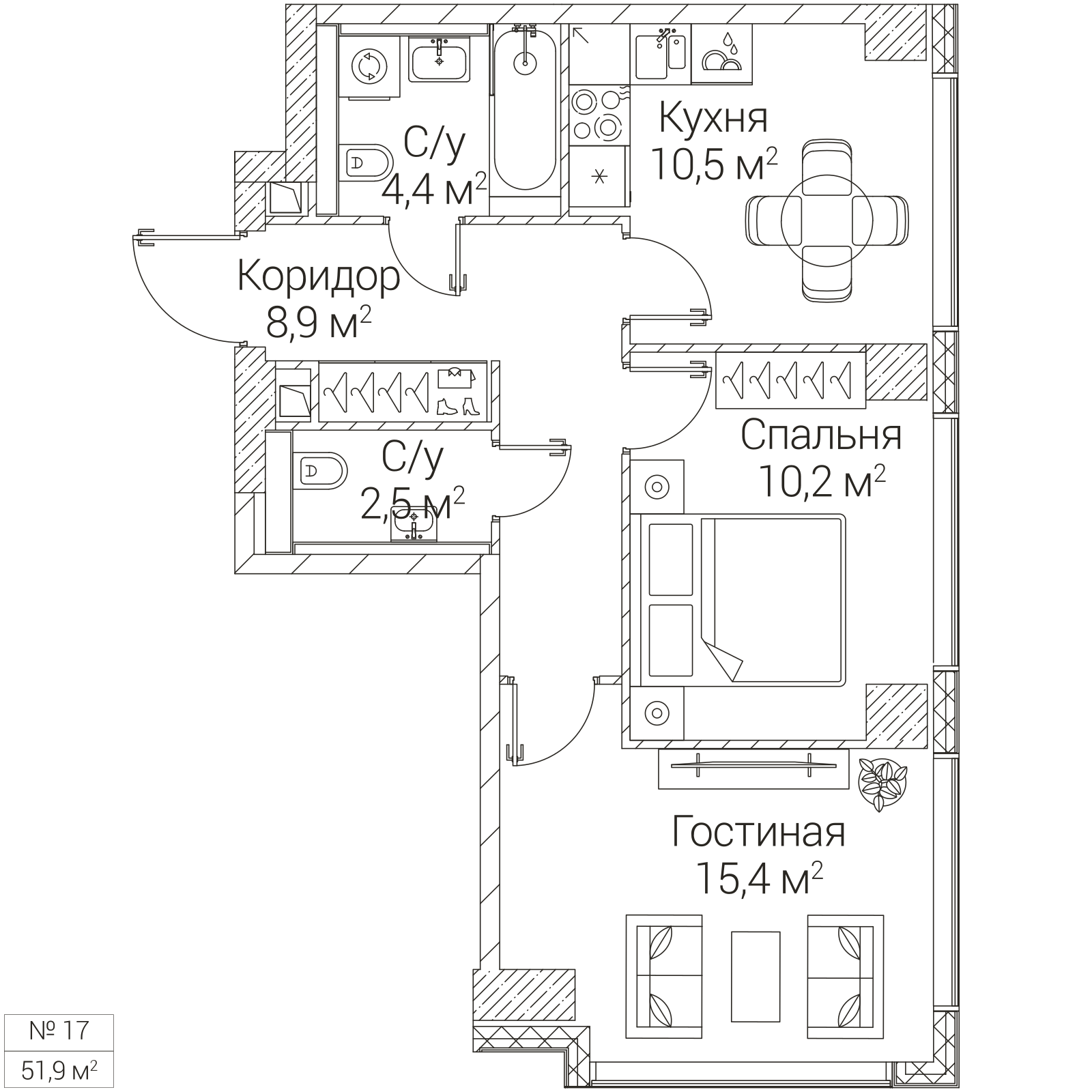 Официальная планировка SEZAR FUTURE, 51,9 м²