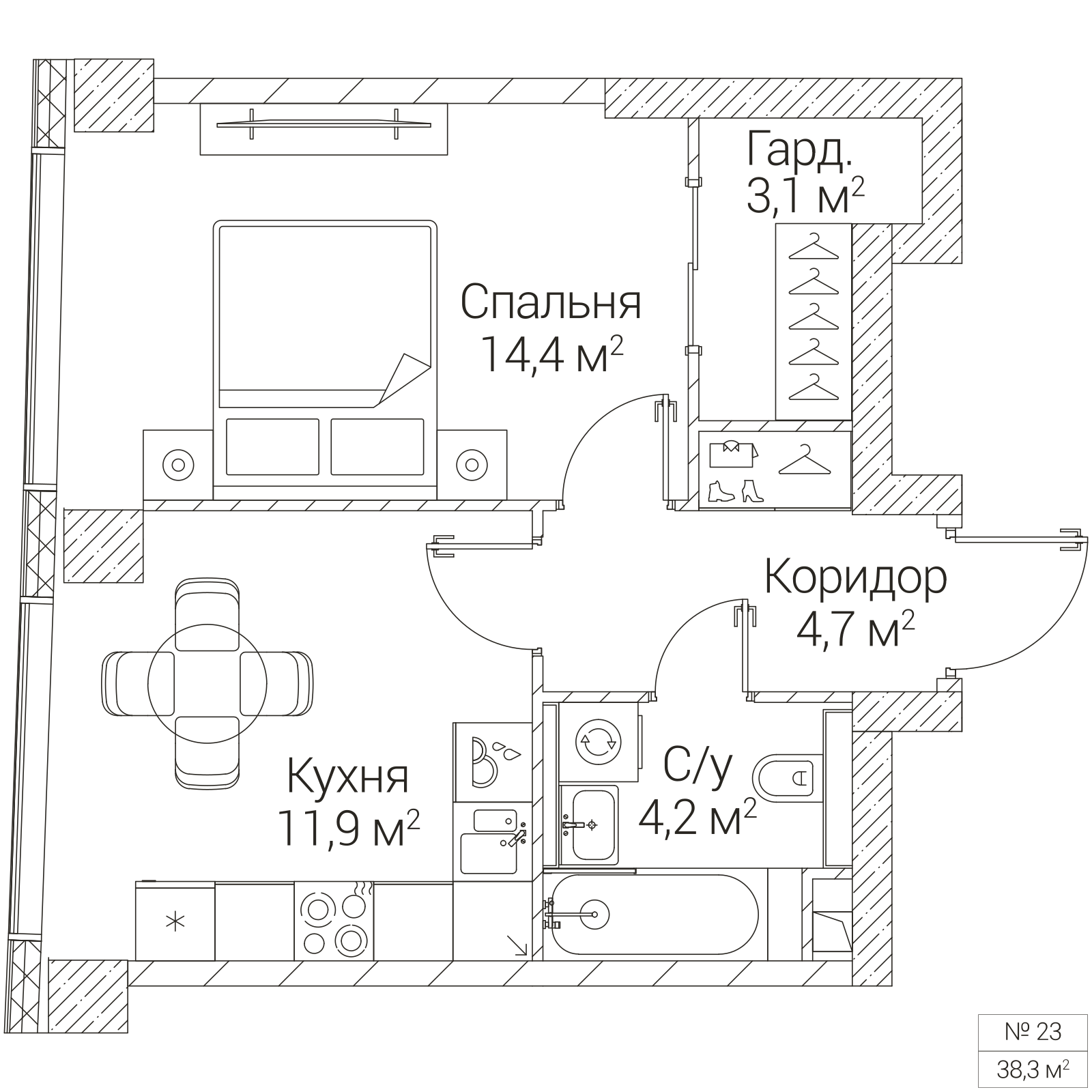 Официальная планировка SEZAR FUTURE, 38,3 м²