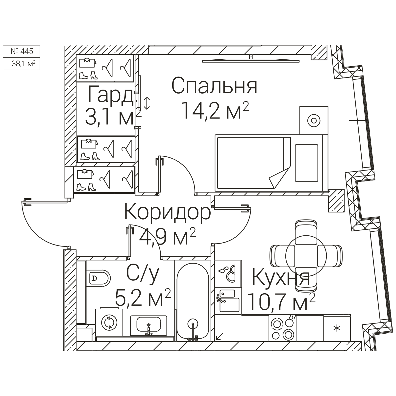 Официальная планировка SEZAR FUTURE, 38,1 м²