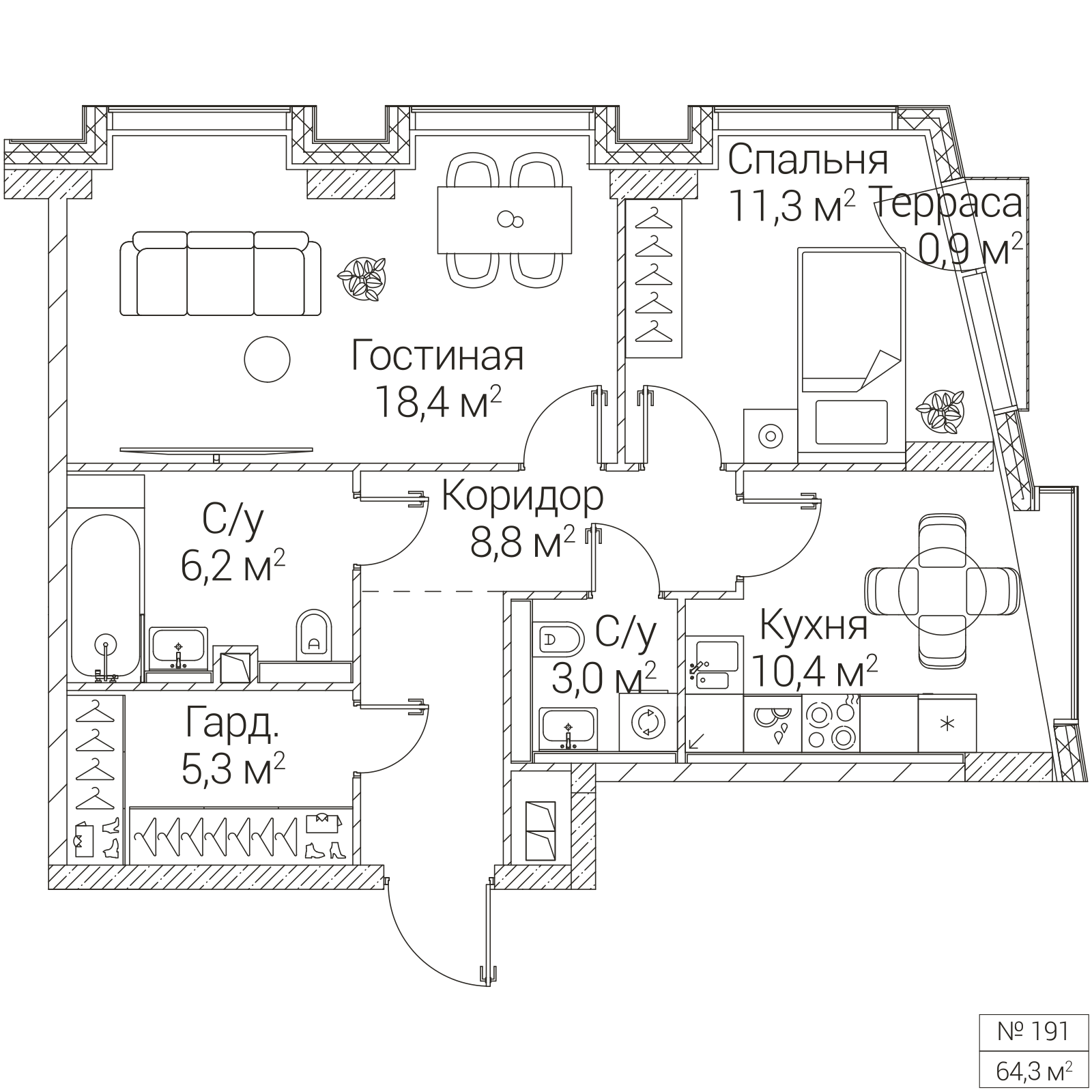 Официальная планировка SEZAR FUTURE, 63,7 м²
