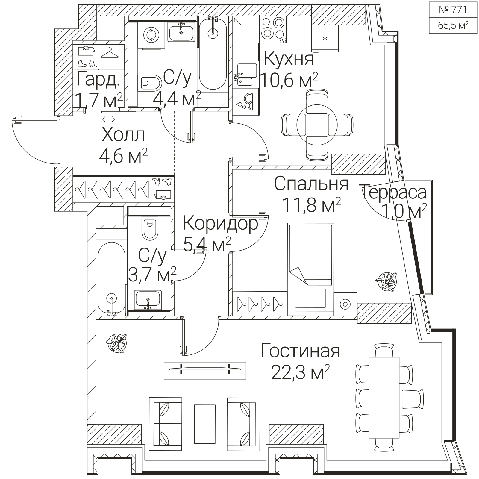 Официальная планировка SEZAR FUTURE, 64,8 м²