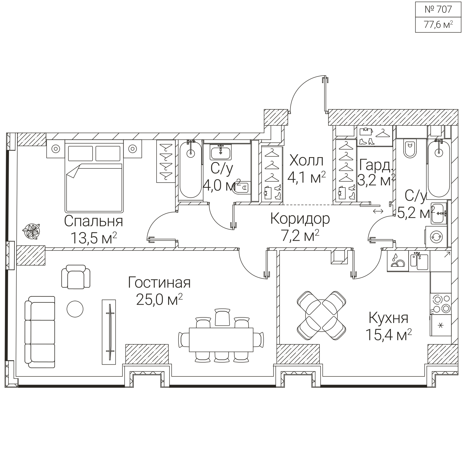 Официальная планировка SEZAR FUTURE, 77,6 м²