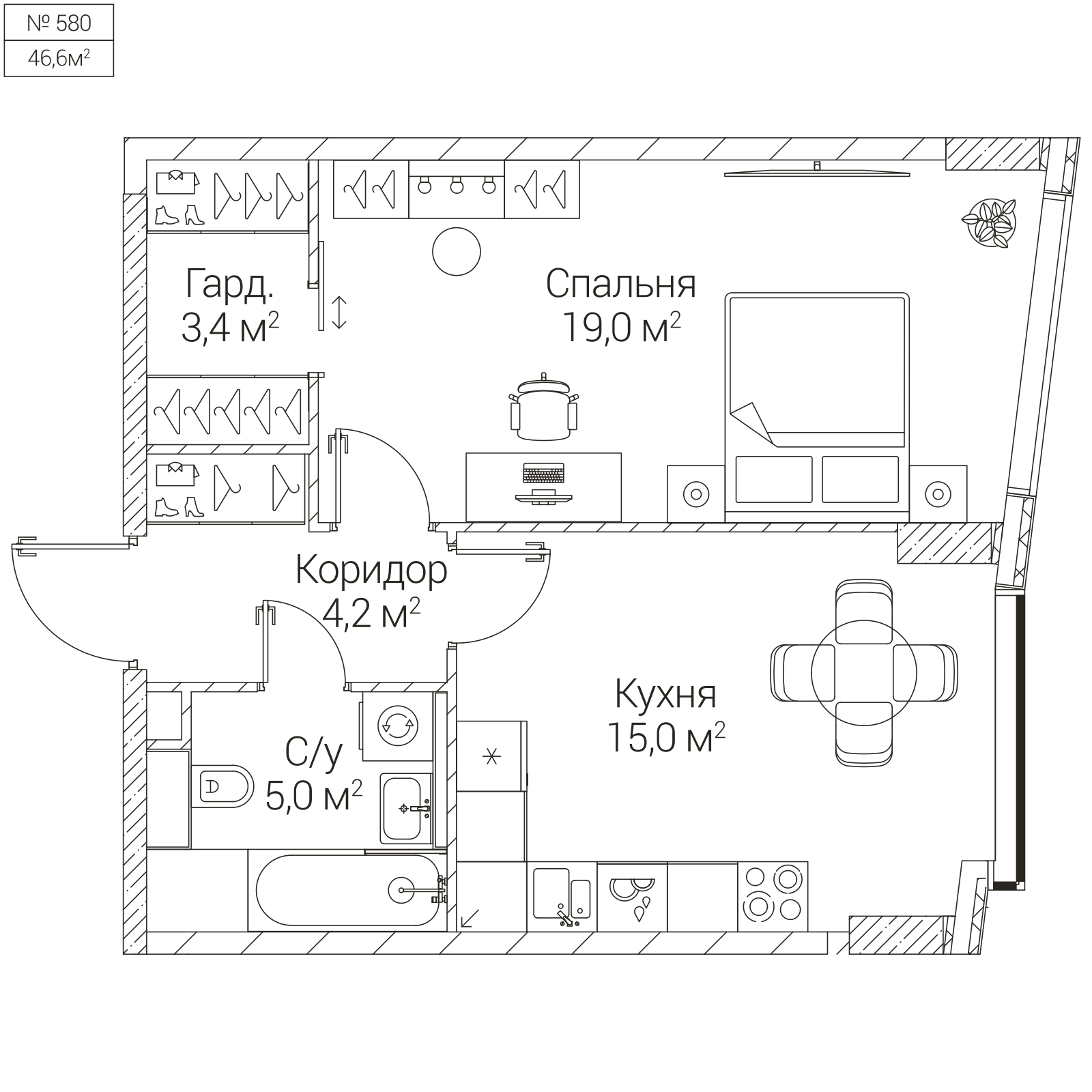 Официальная планировка SEZAR FUTURE, 46,6 м²