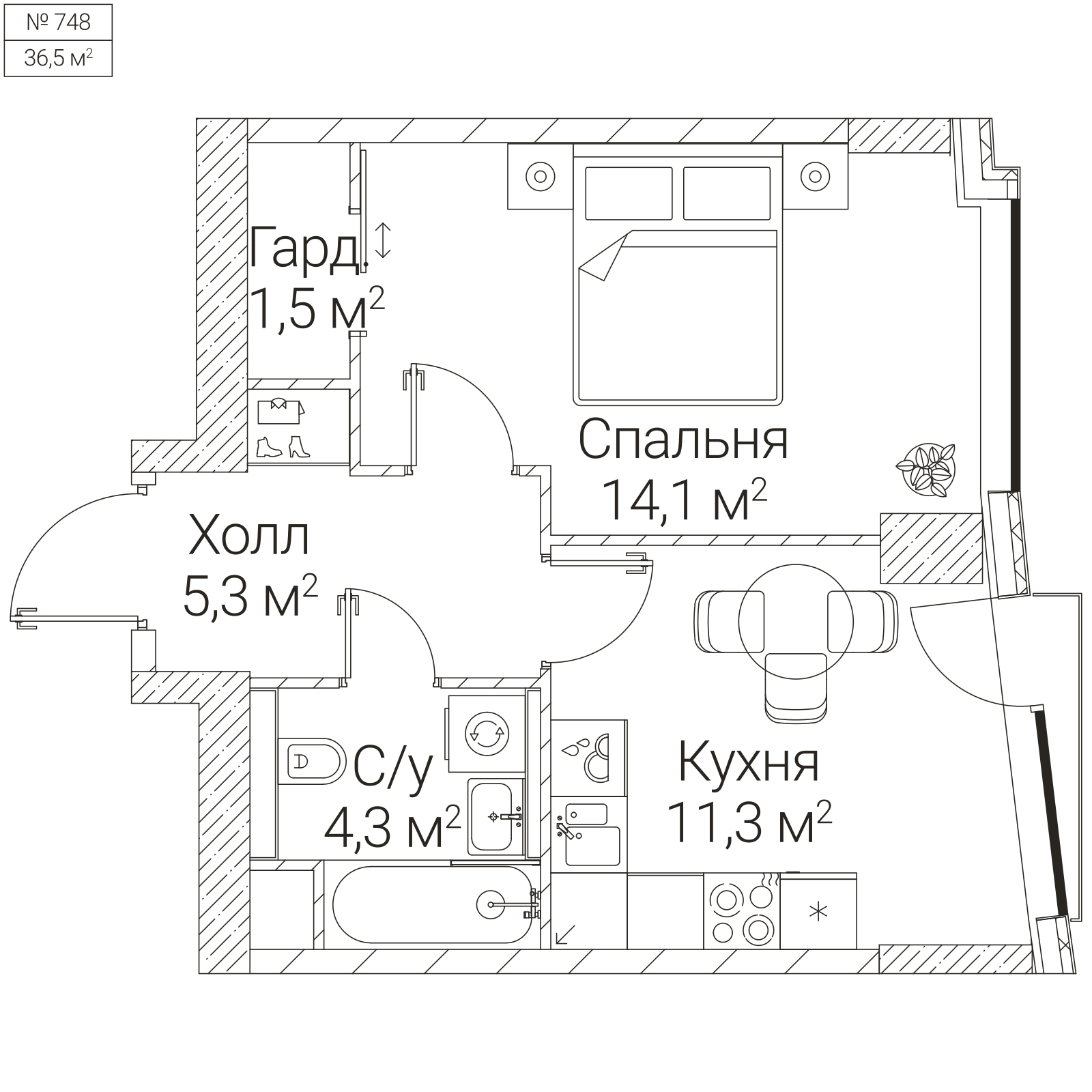 Официальная планировка SEZAR FUTURE, 36,5 м²