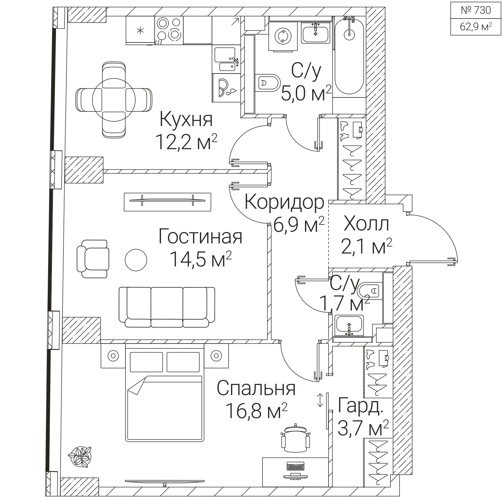 Официальная планировка SEZAR FUTURE, 62,9 м²