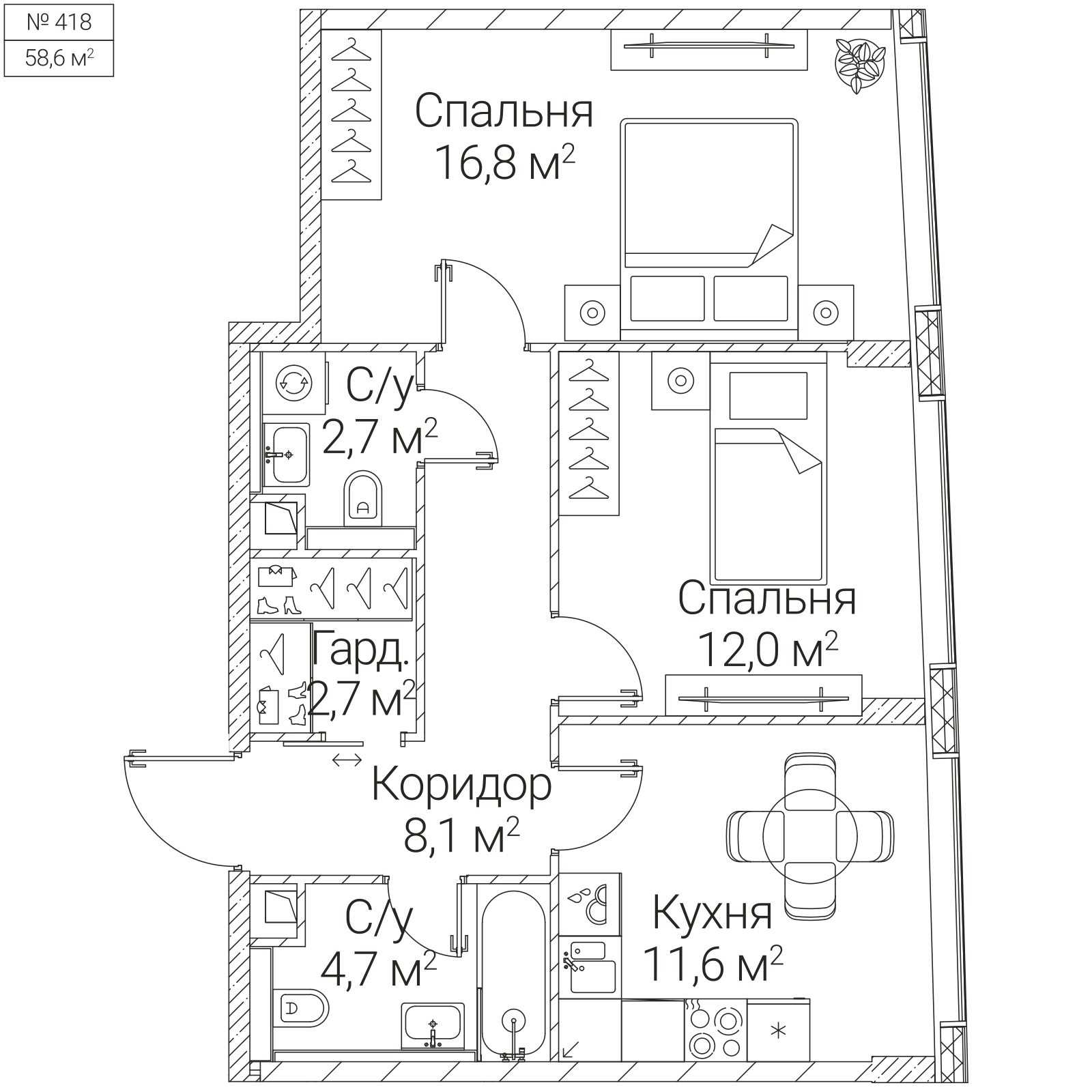 Официальная планировка SEZAR FUTURE, 58,6 м²