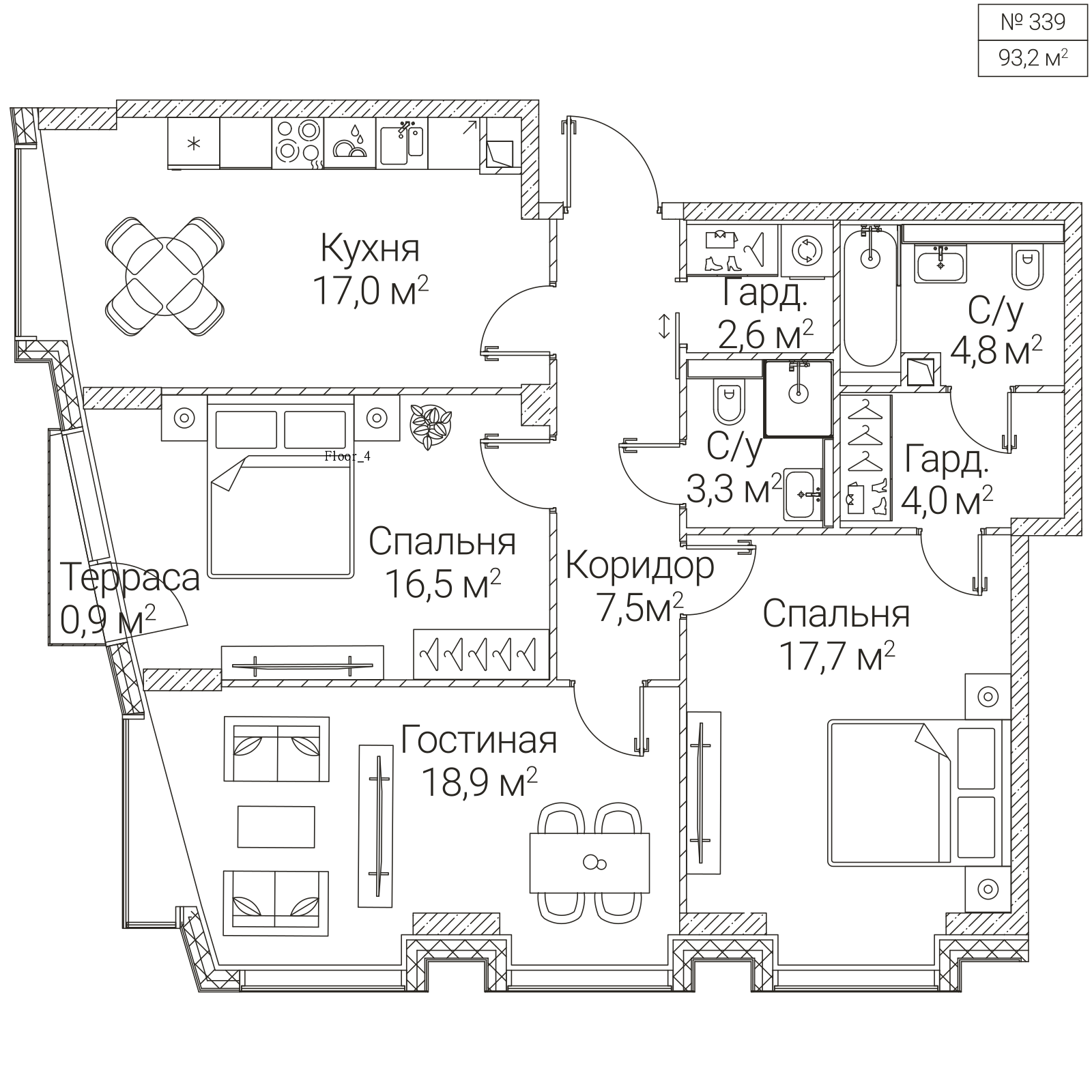 Официальная планировка SEZAR FUTURE, 92,6 м²
