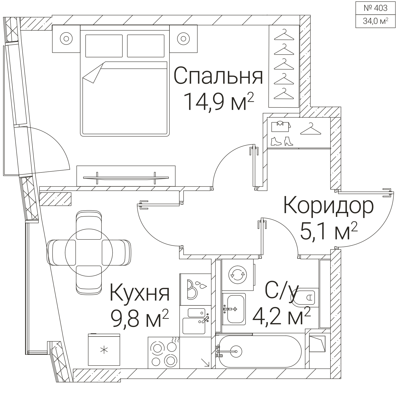 Официальная планировка SEZAR FUTURE, 34 м²