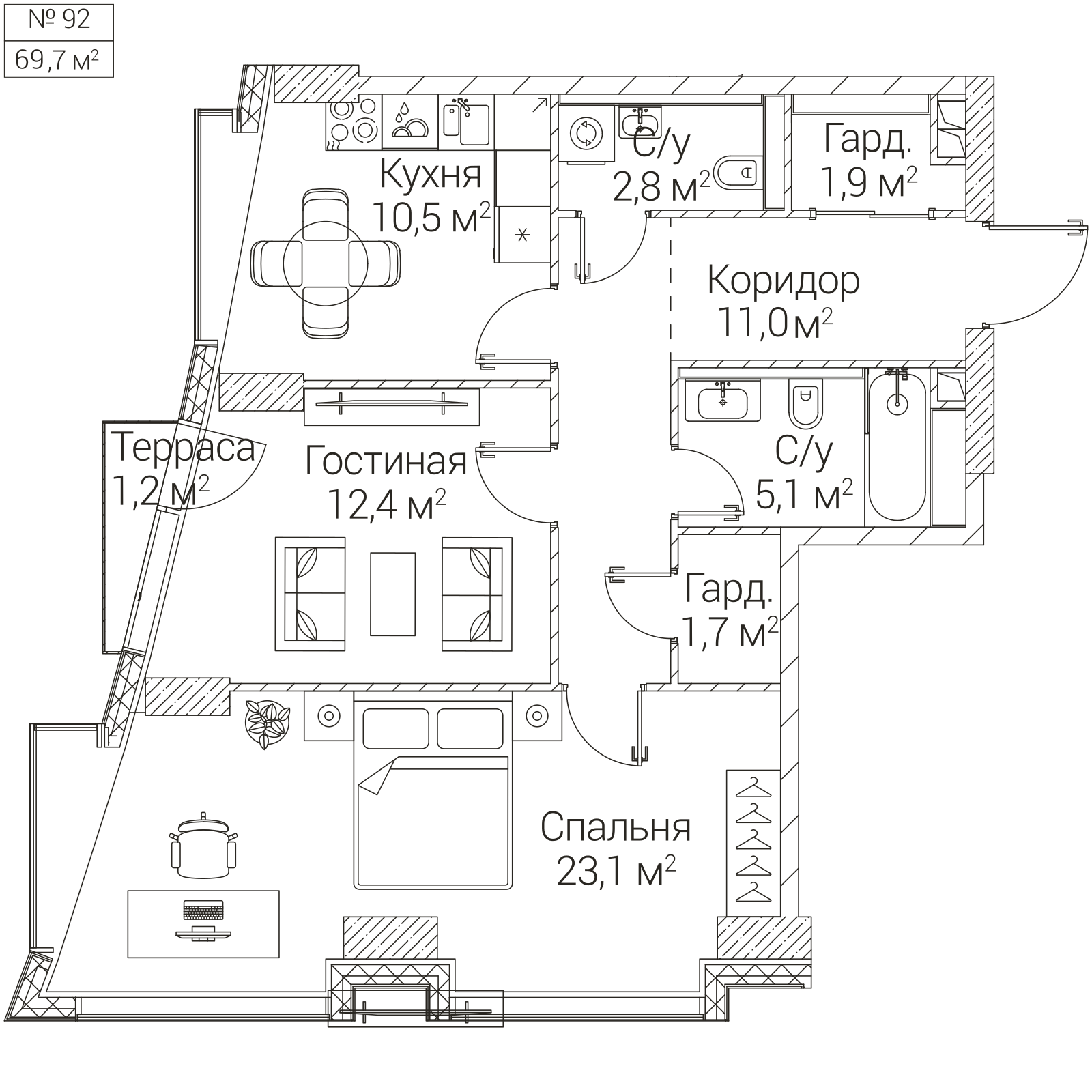 Официальная планировка SEZAR FUTURE, 68,9 м²