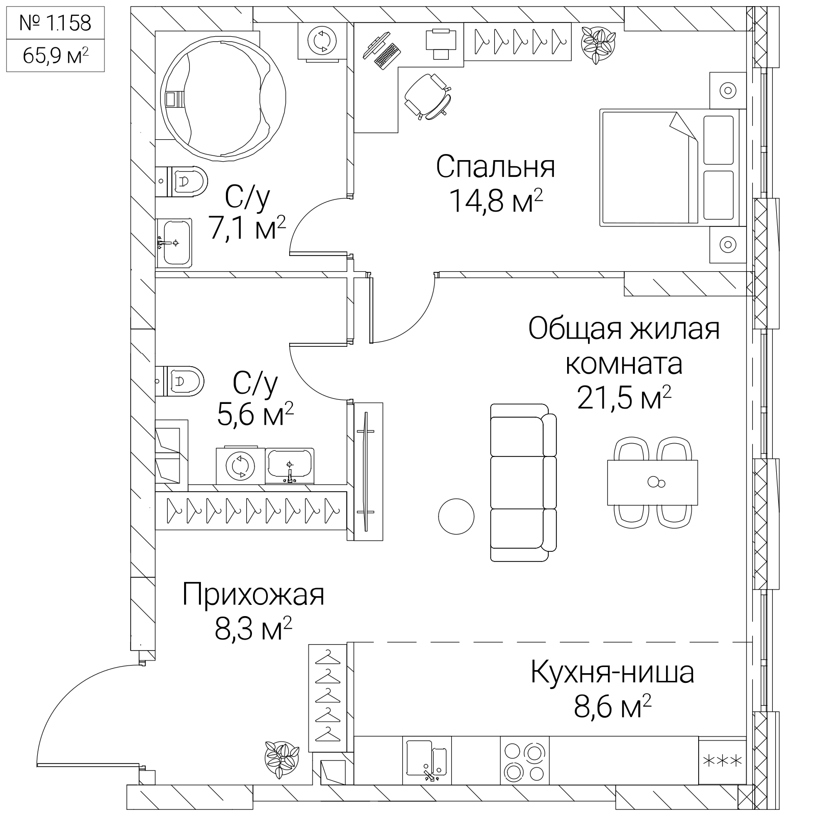 Официальная планировка SEZAR SILICA, 65,9 м²