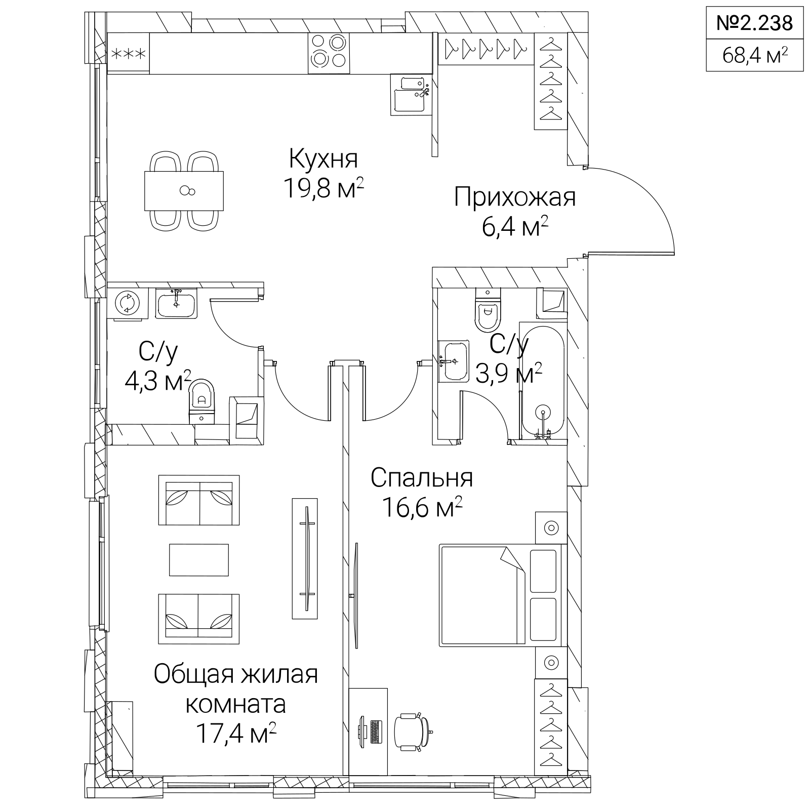 Официальная планировка SEZAR SILICA, 68,4 м²
