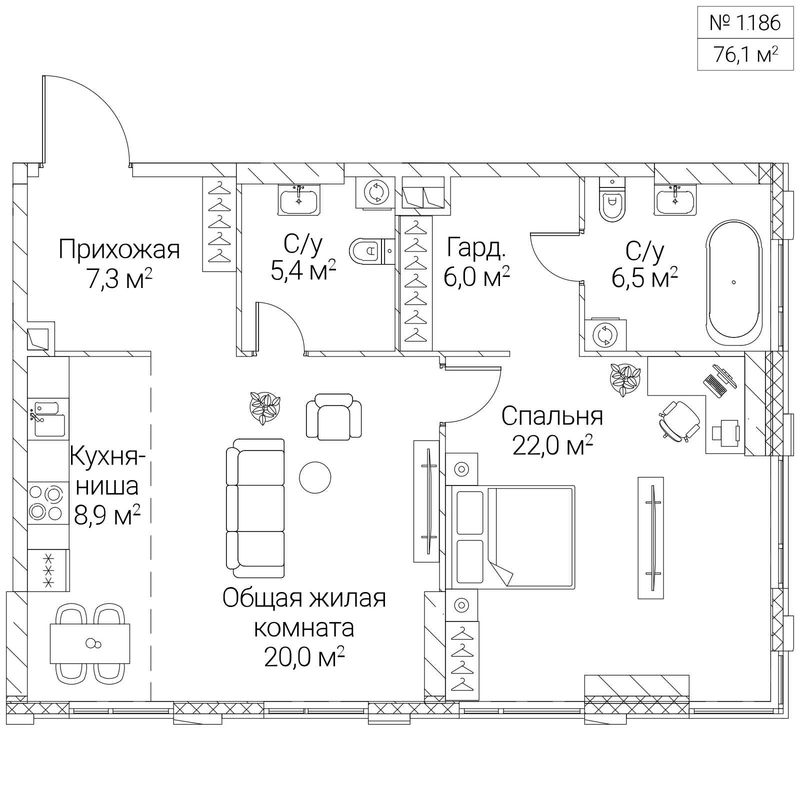 Официальная планировка SEZAR SILICA, 76,1 м²