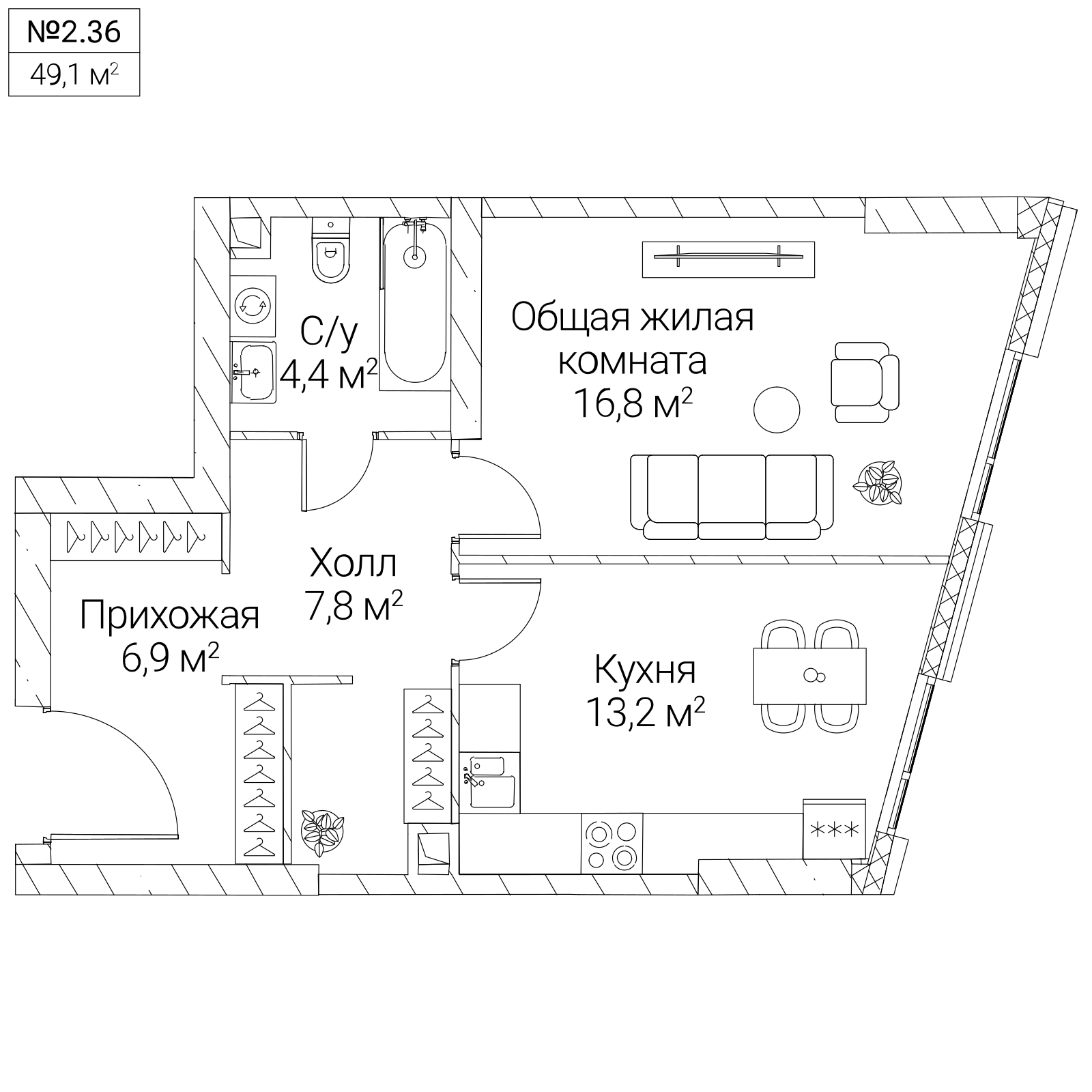 Официальная планировка SEZAR SILICA, 49,1 м²