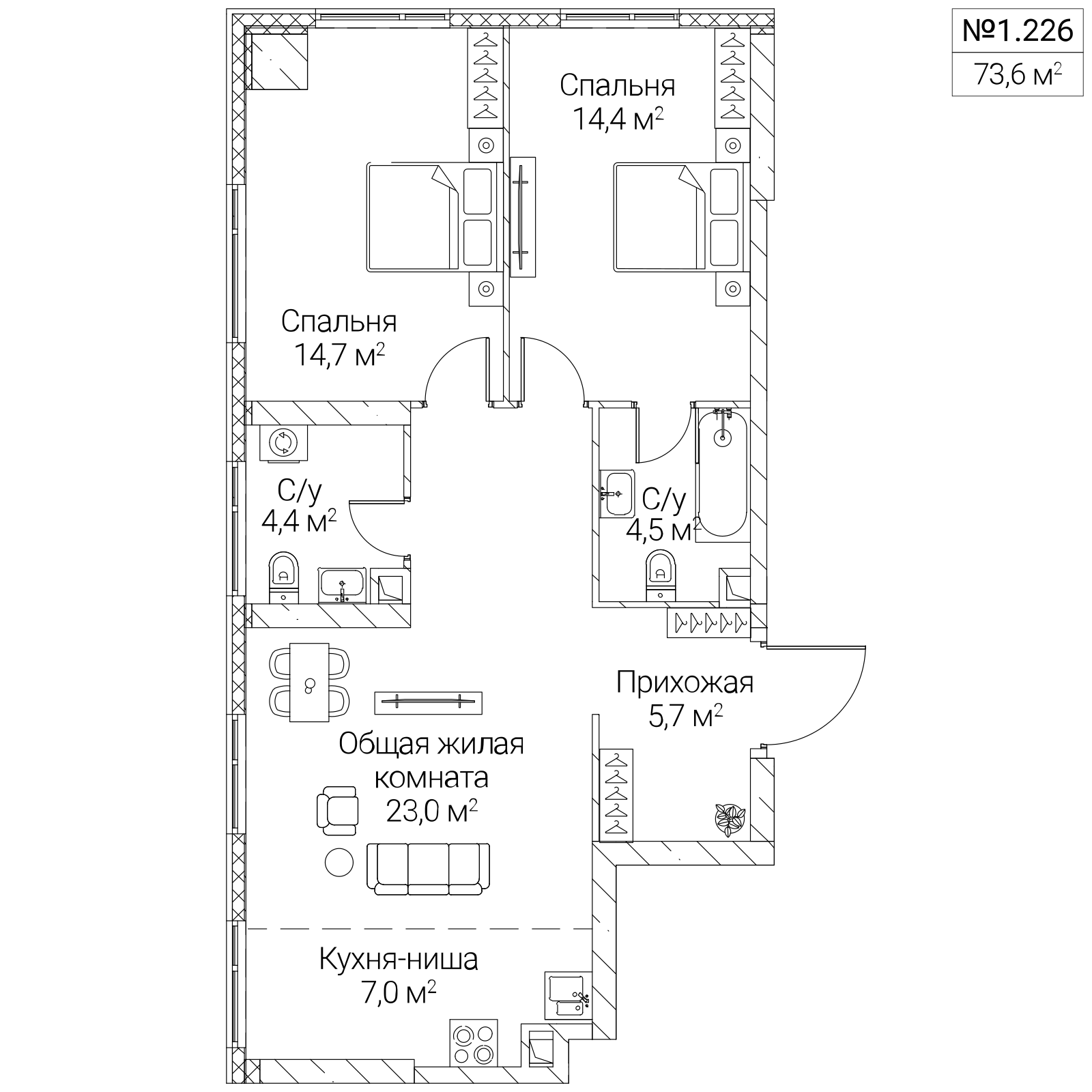 Официальная планировка SEZAR SILICA, 73,6 м²