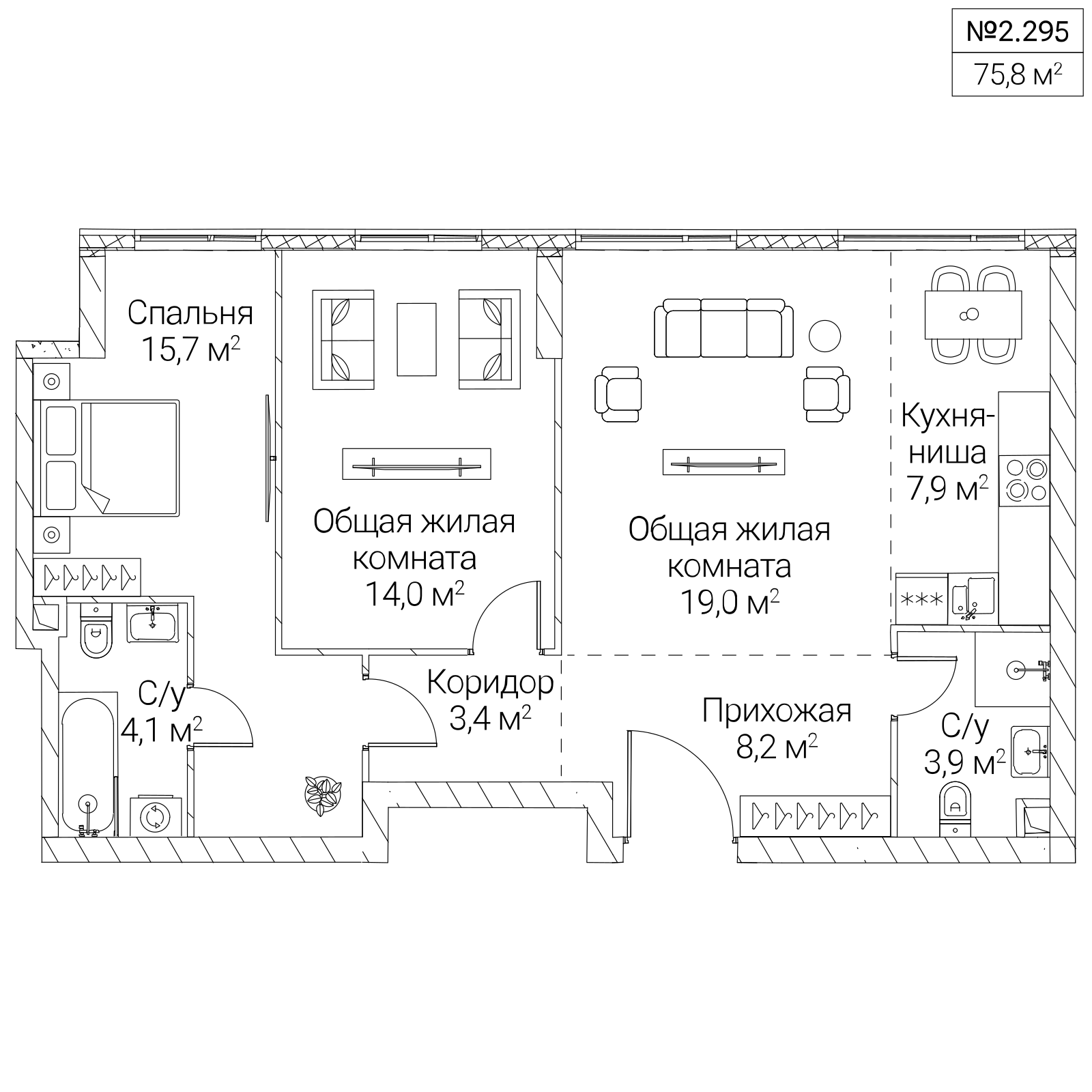 Официальная планировка SEZAR SILICA, 75,8 м²