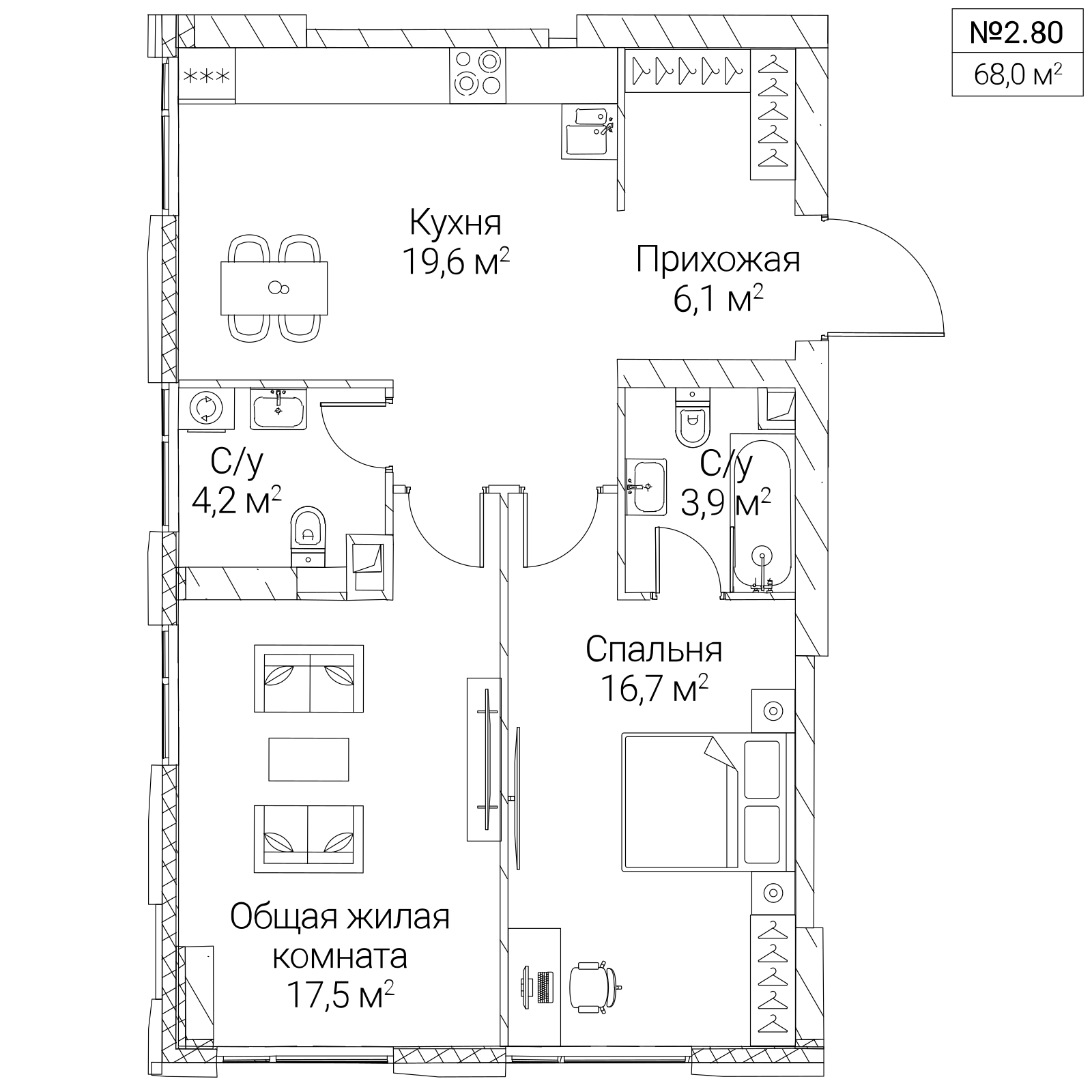 Официальная планировка SEZAR SILICA, 68 м²