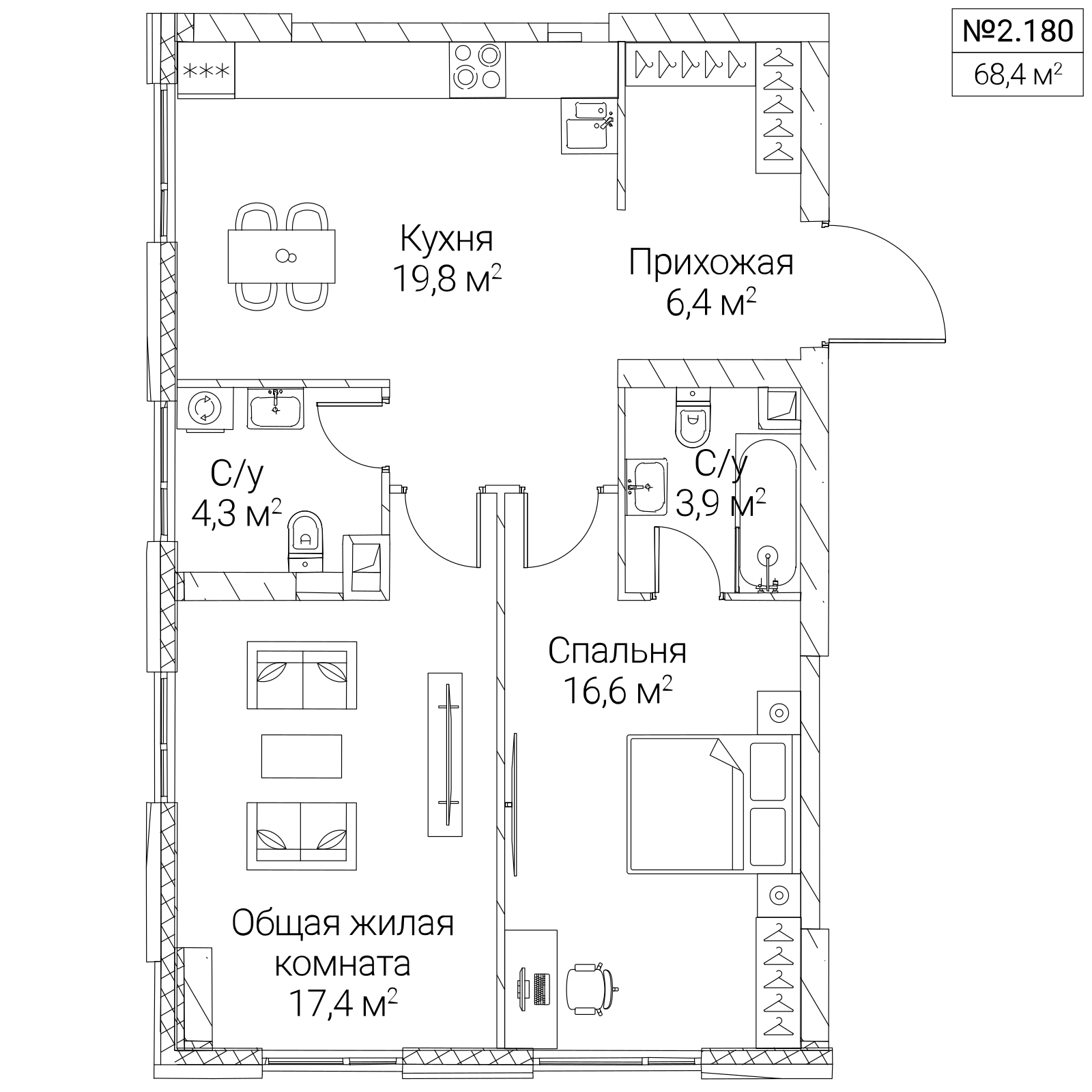 Официальная планировка SEZAR SILICA, 68,4 м²