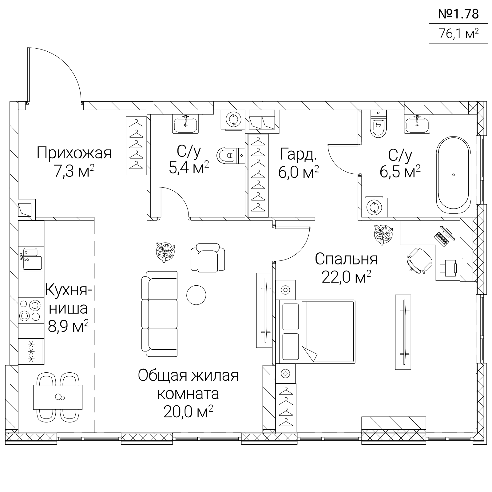 Официальная планировка SEZAR SILICA, 76,1 м²