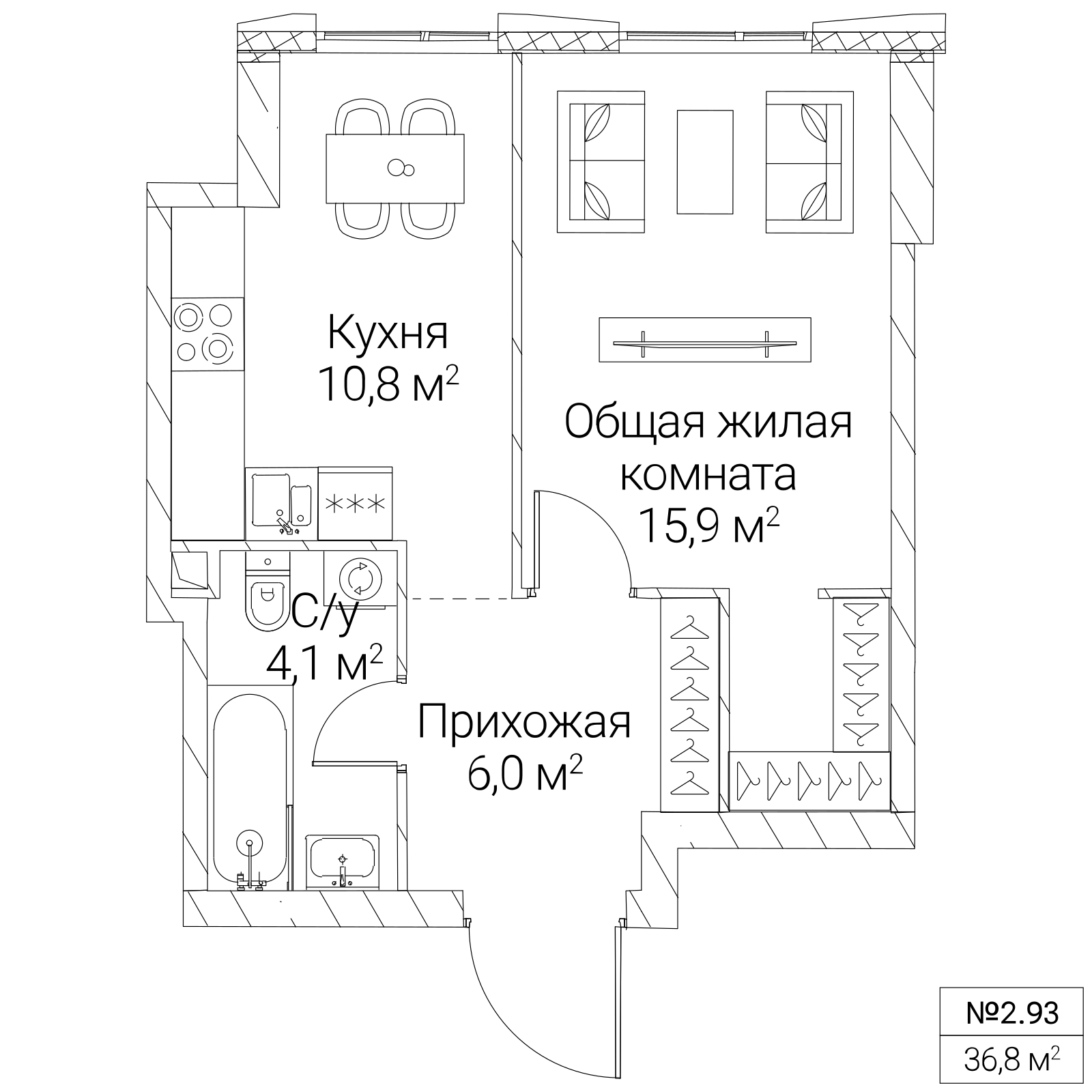 Официальная планировка SEZAR SILICA, 36,8 м²