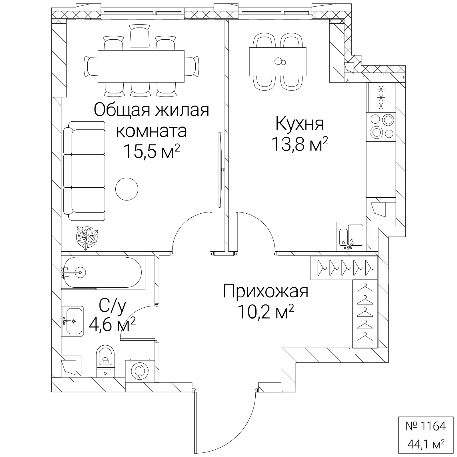 Официальная планировка SEZAR SILICA, 44,1 м²