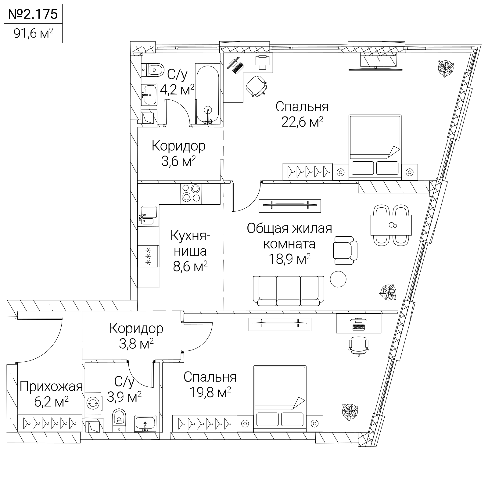 Официальная планировка SEZAR SILICA, 91,6 м²