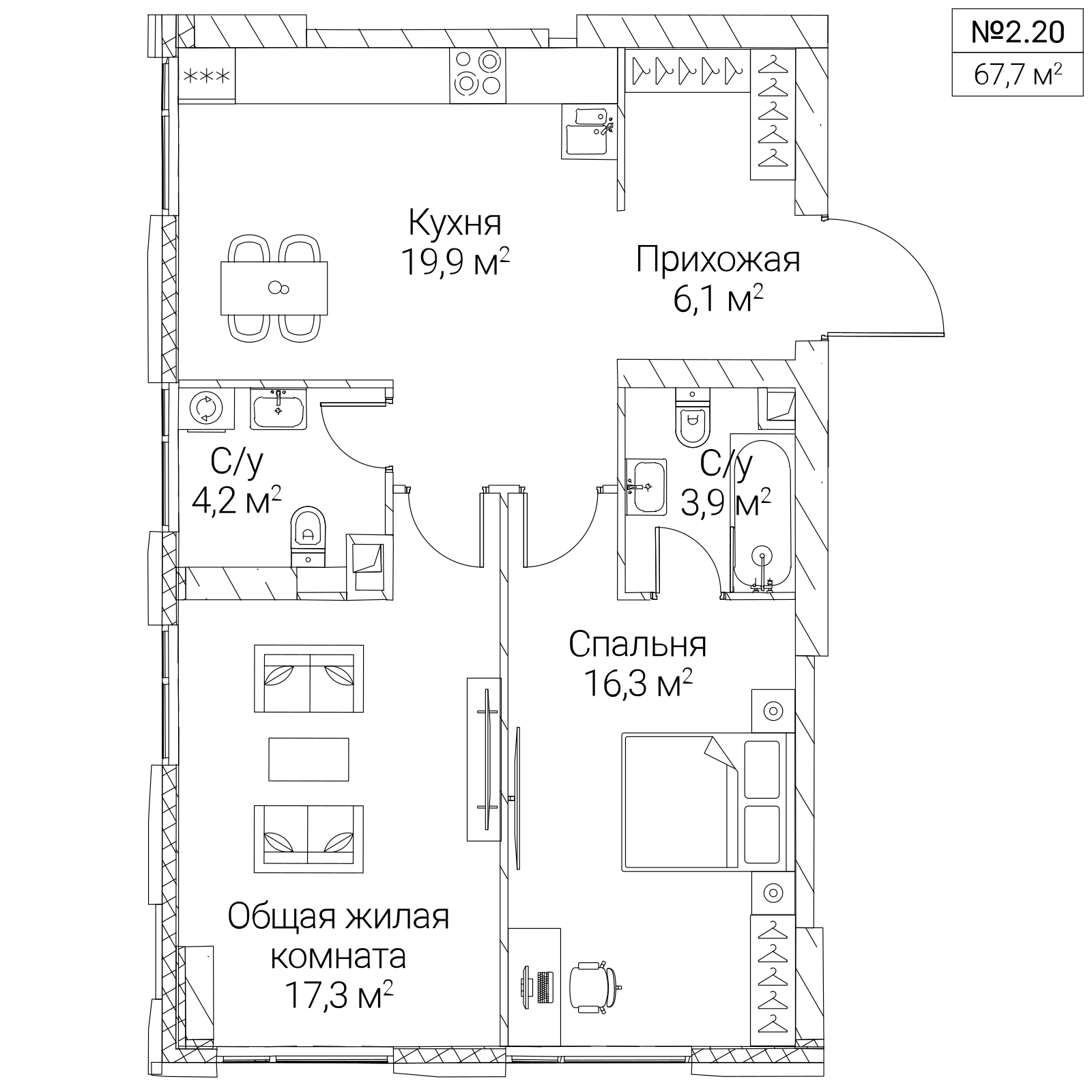 Официальная планировка SEZAR SILICA, 67,7 м²