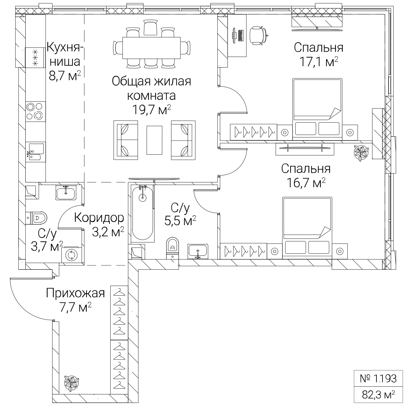 Официальная планировка SEZAR SILICA, 82,3 м²