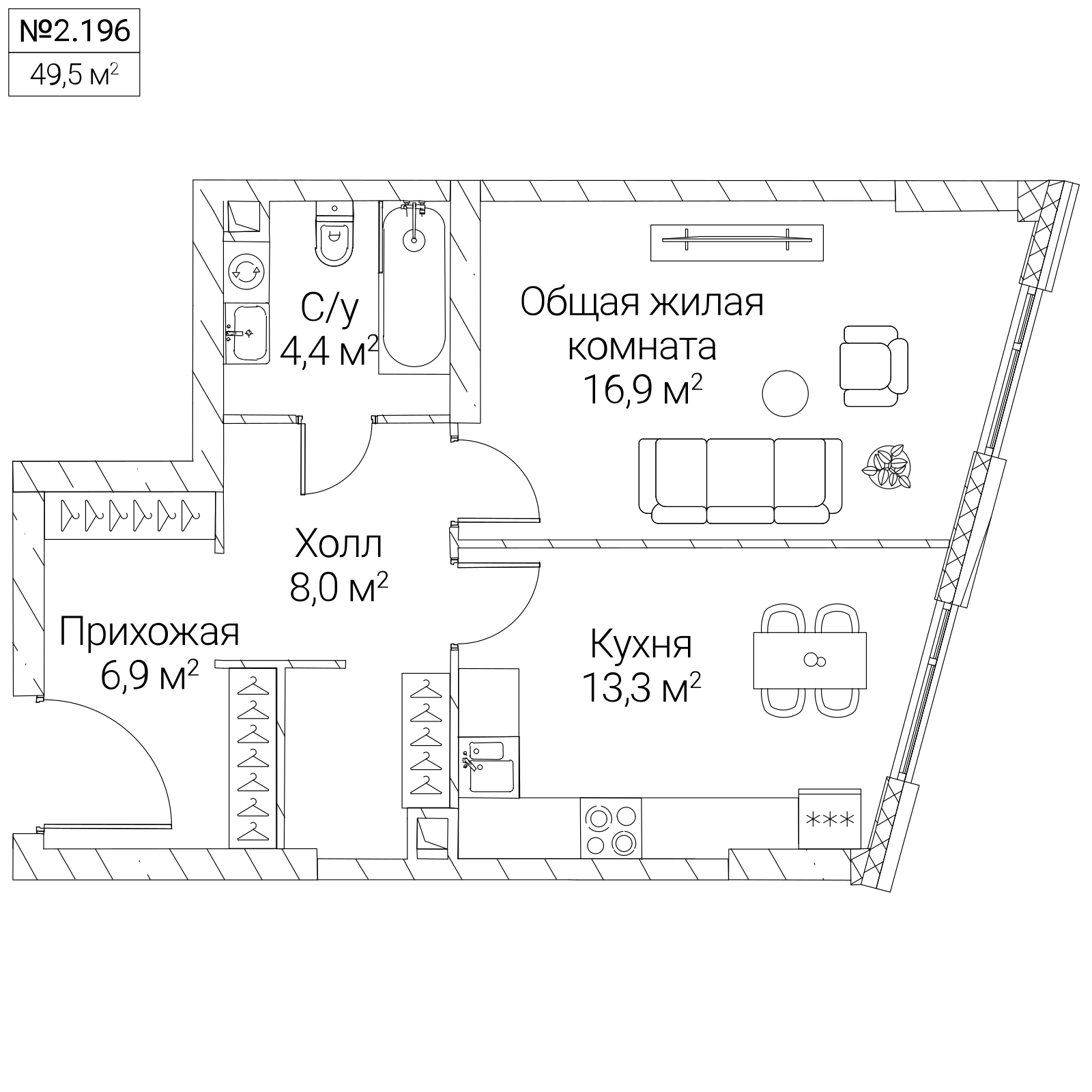 Официальная планировка SEZAR SILICA, 49,5 м²
