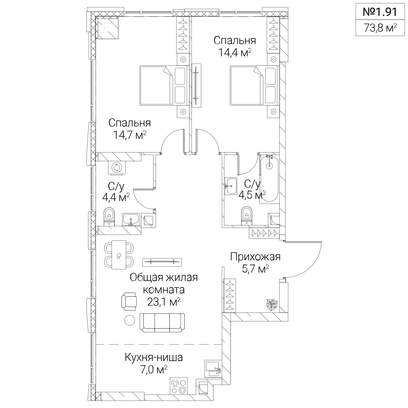 Официальная планировка SEZAR SILICA, 73,8 м²