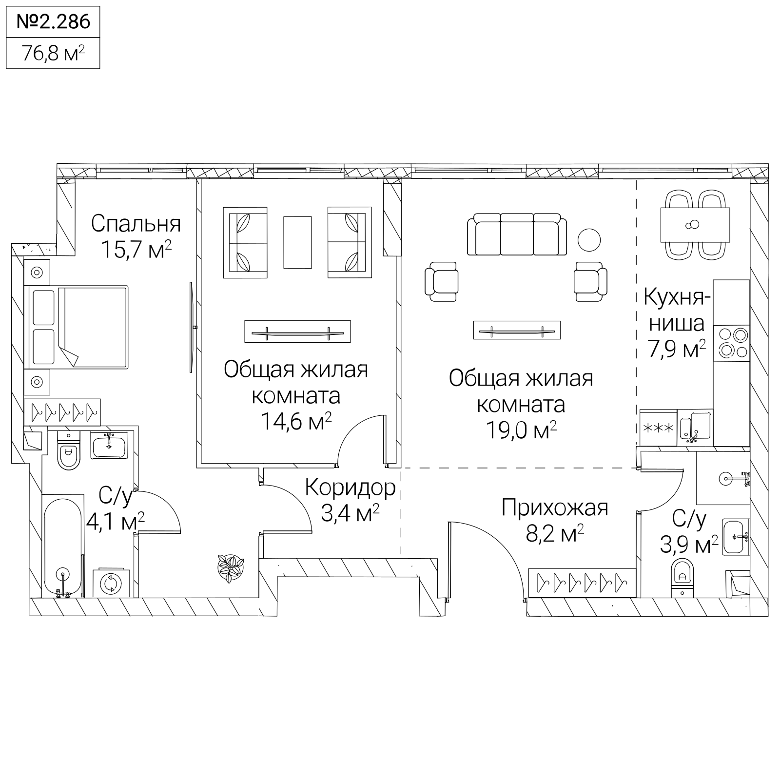 Официальная планировка SEZAR SILICA, 76,8 м²