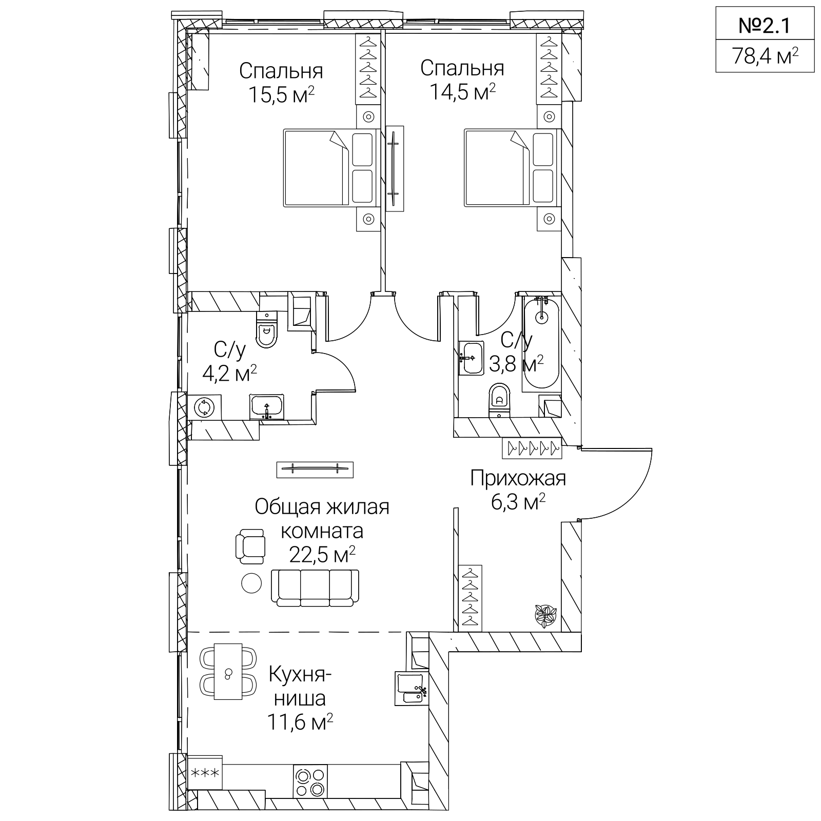 Официальная планировка SEZAR SILICA, 78,4 м²