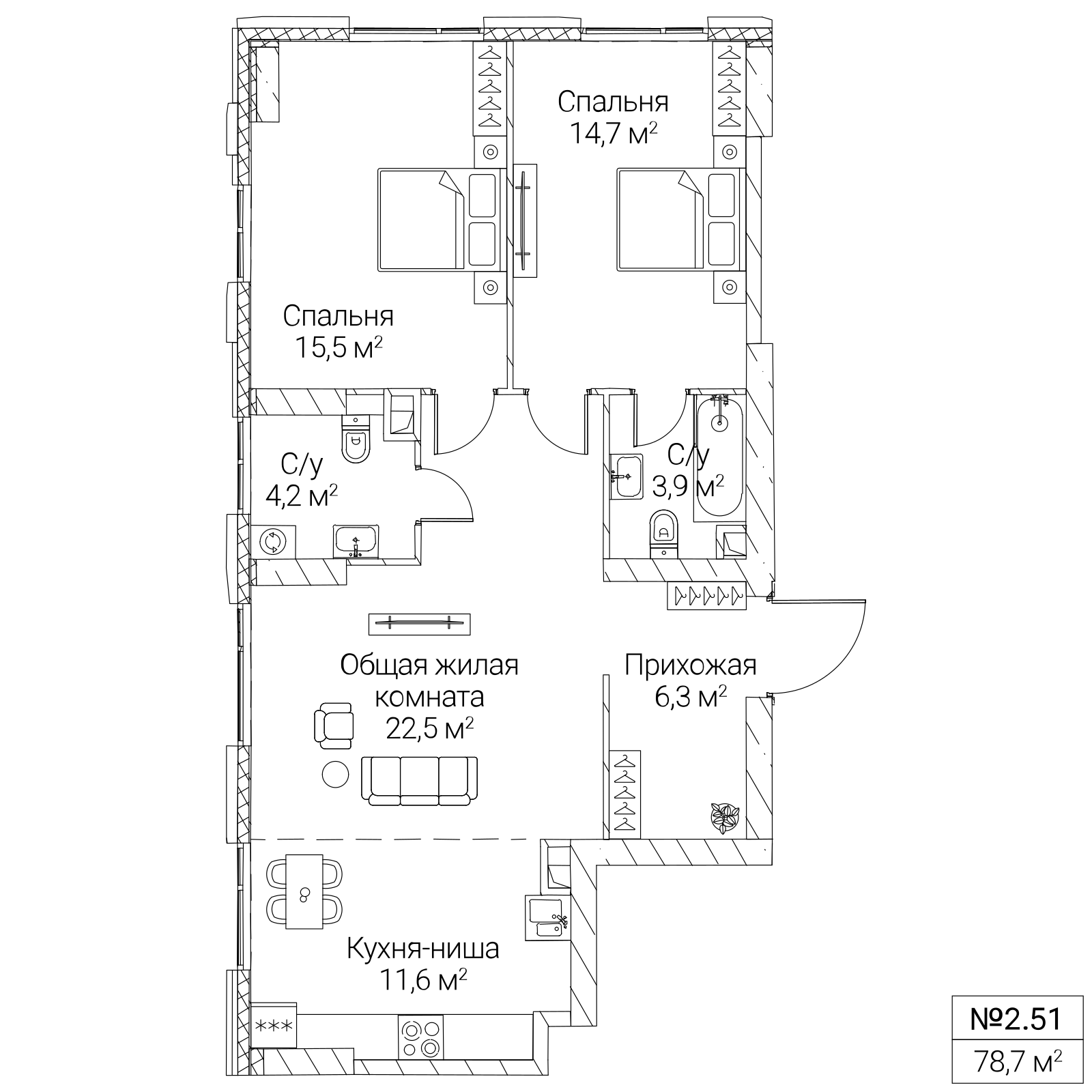 Официальная планировка SEZAR SILICA, 78,7 м²