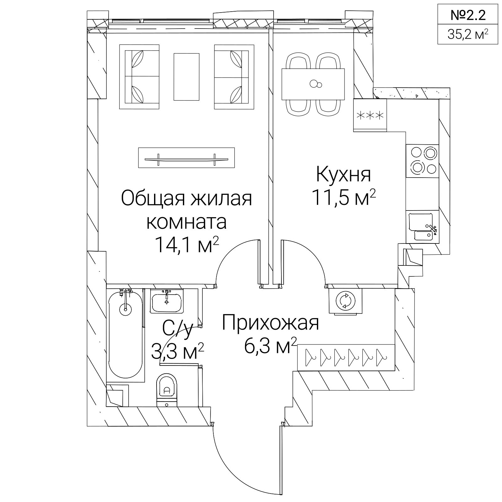 Официальная планировка SEZAR SILICA, 35,2 м²