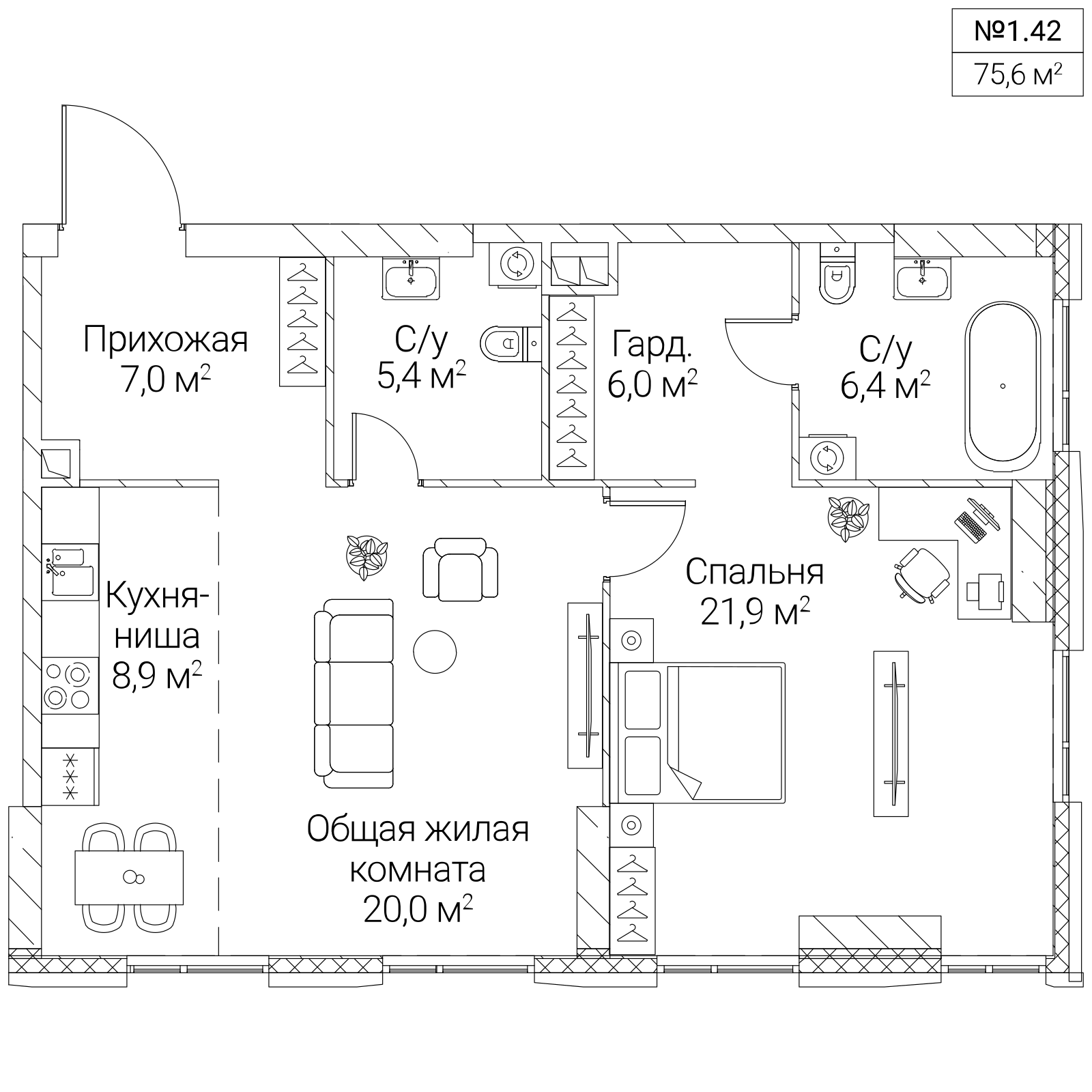 Официальная планировка SEZAR SILICA, 75,6 м²