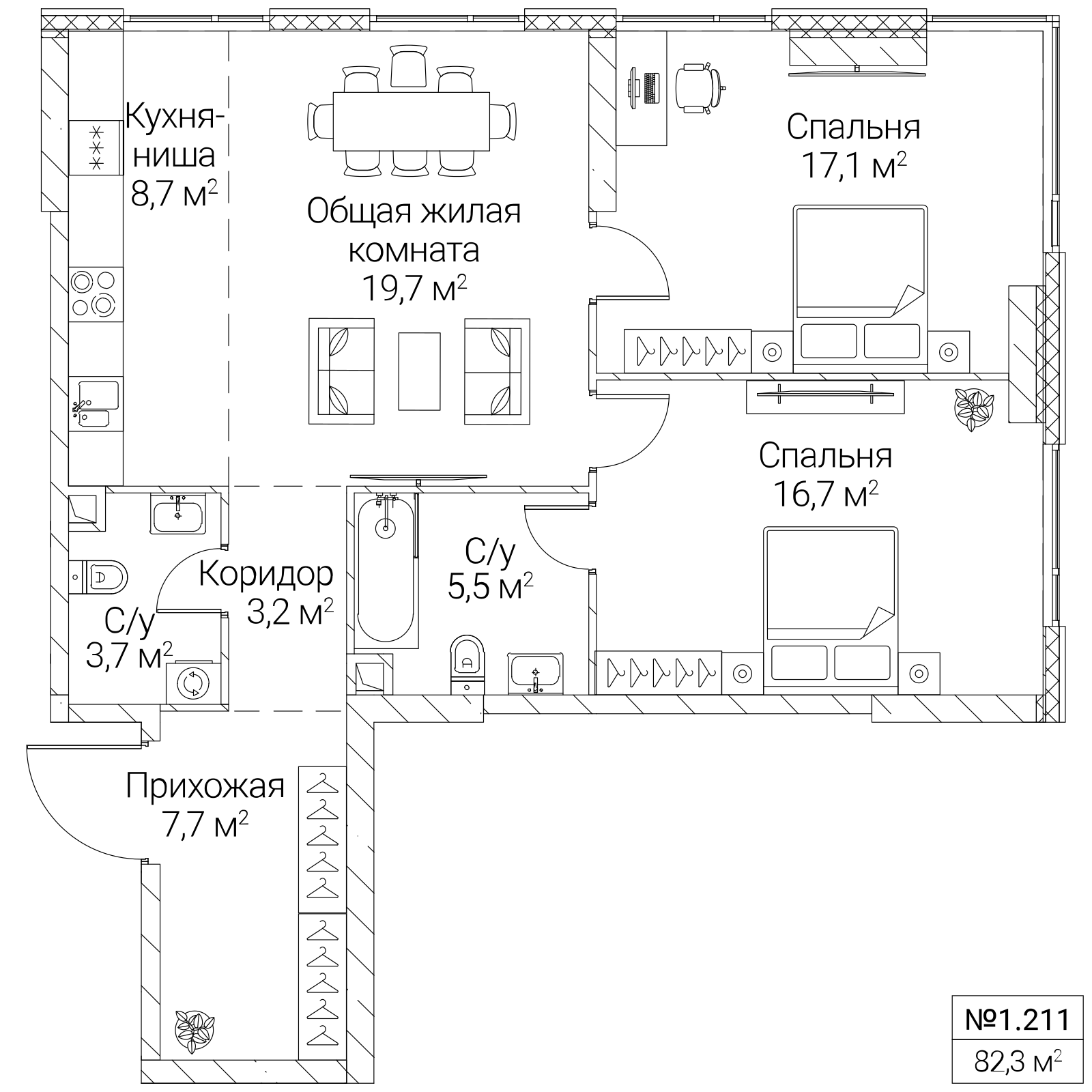Официальная планировка SEZAR SILICA, 82,3 м²