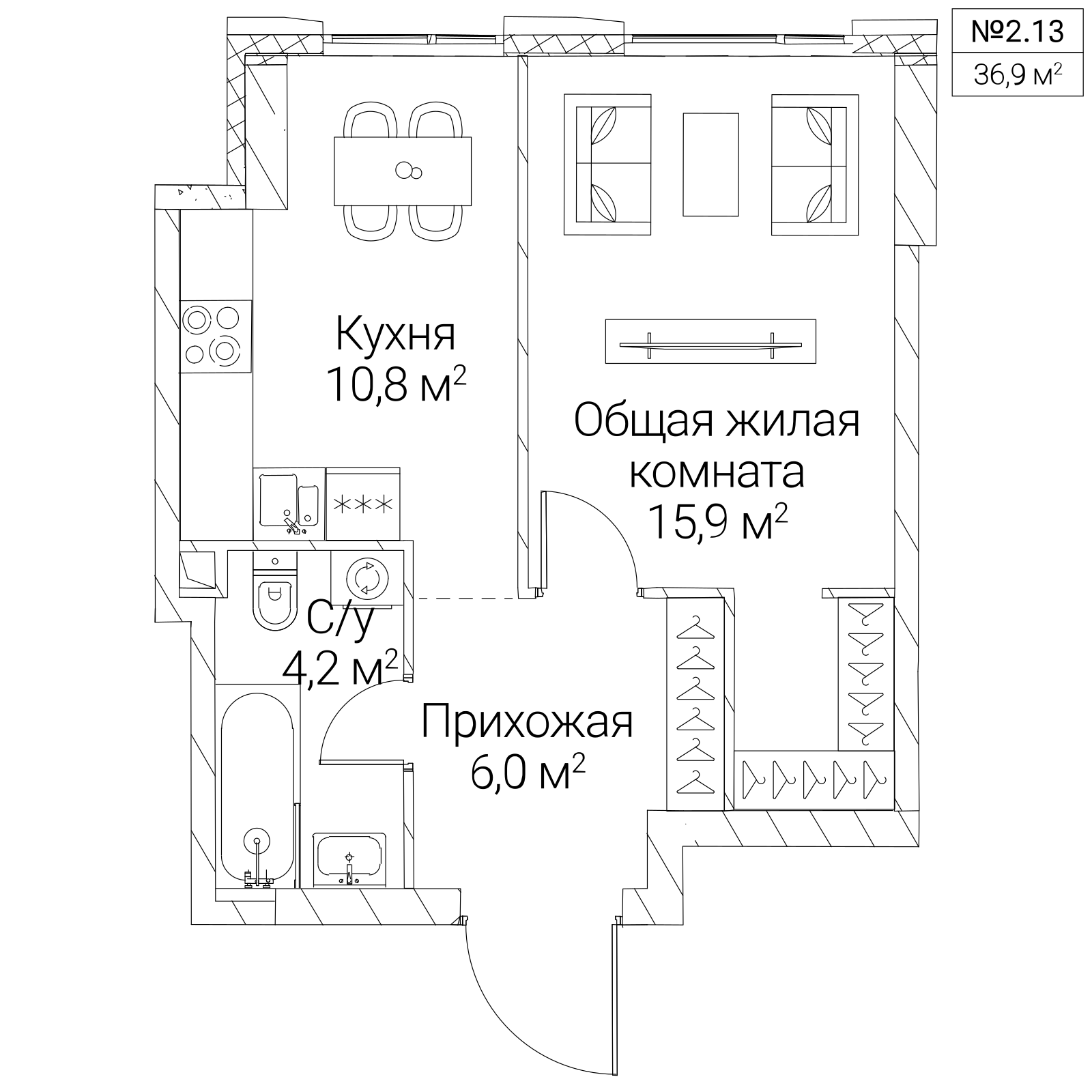 Официальная планировка SEZAR SILICA, 36,9 м²