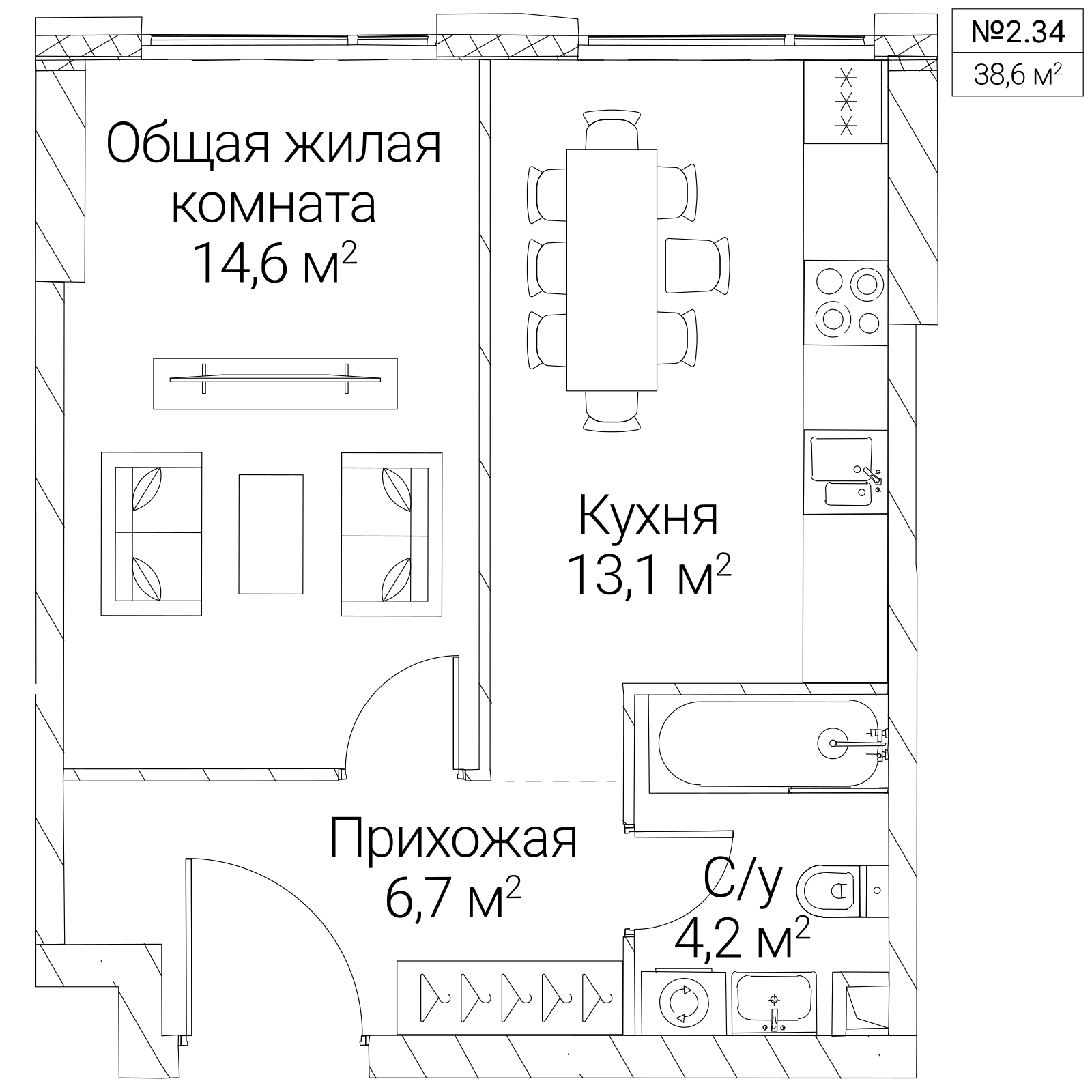 Официальная планировка SEZAR SILICA, 38,6 м²