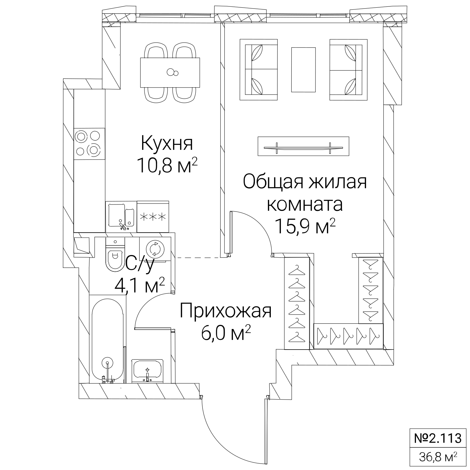 Официальная планировка SEZAR SILICA, 36,8 м²