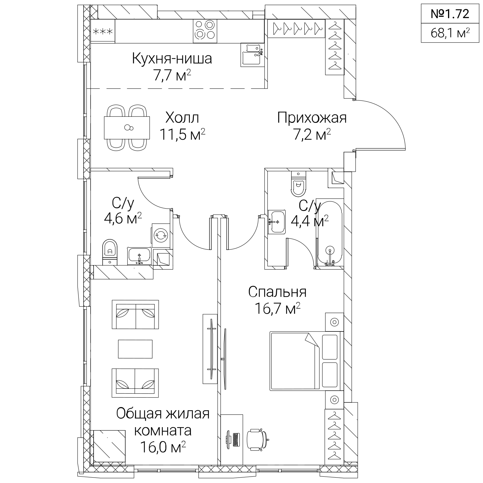 Официальная планировка SEZAR SILICA, 68,1 м²