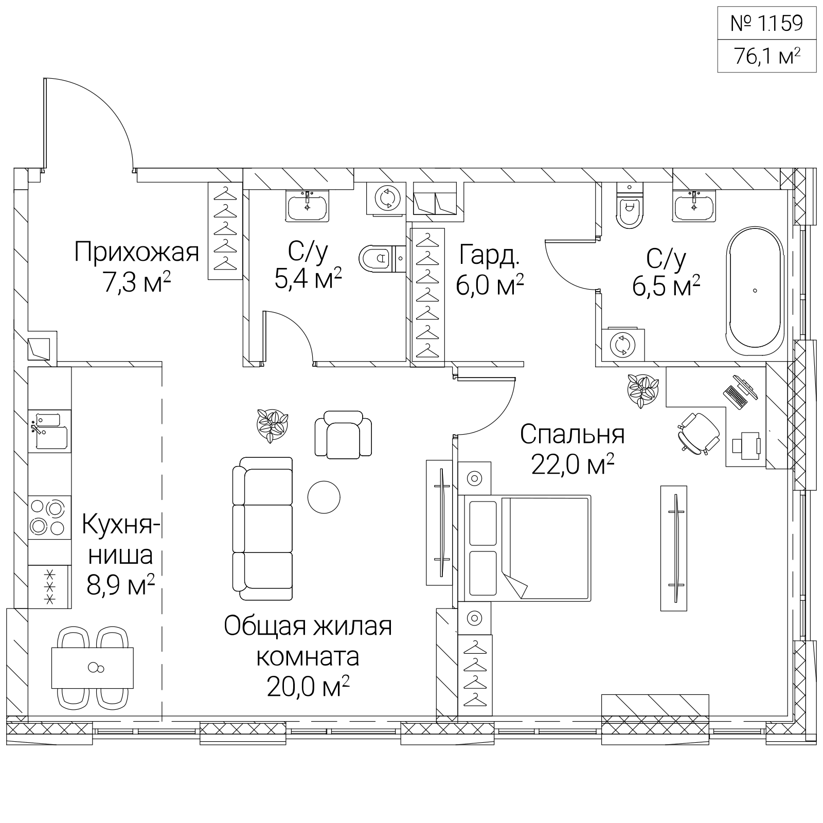 Официальная планировка SEZAR SILICA, 76,1 м²