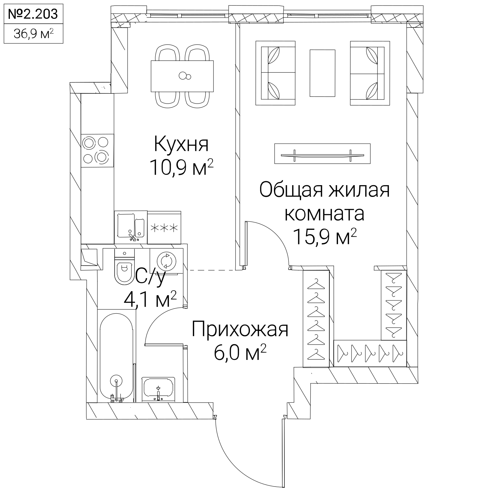 Официальная планировка SEZAR SILICA, 36,9 м²