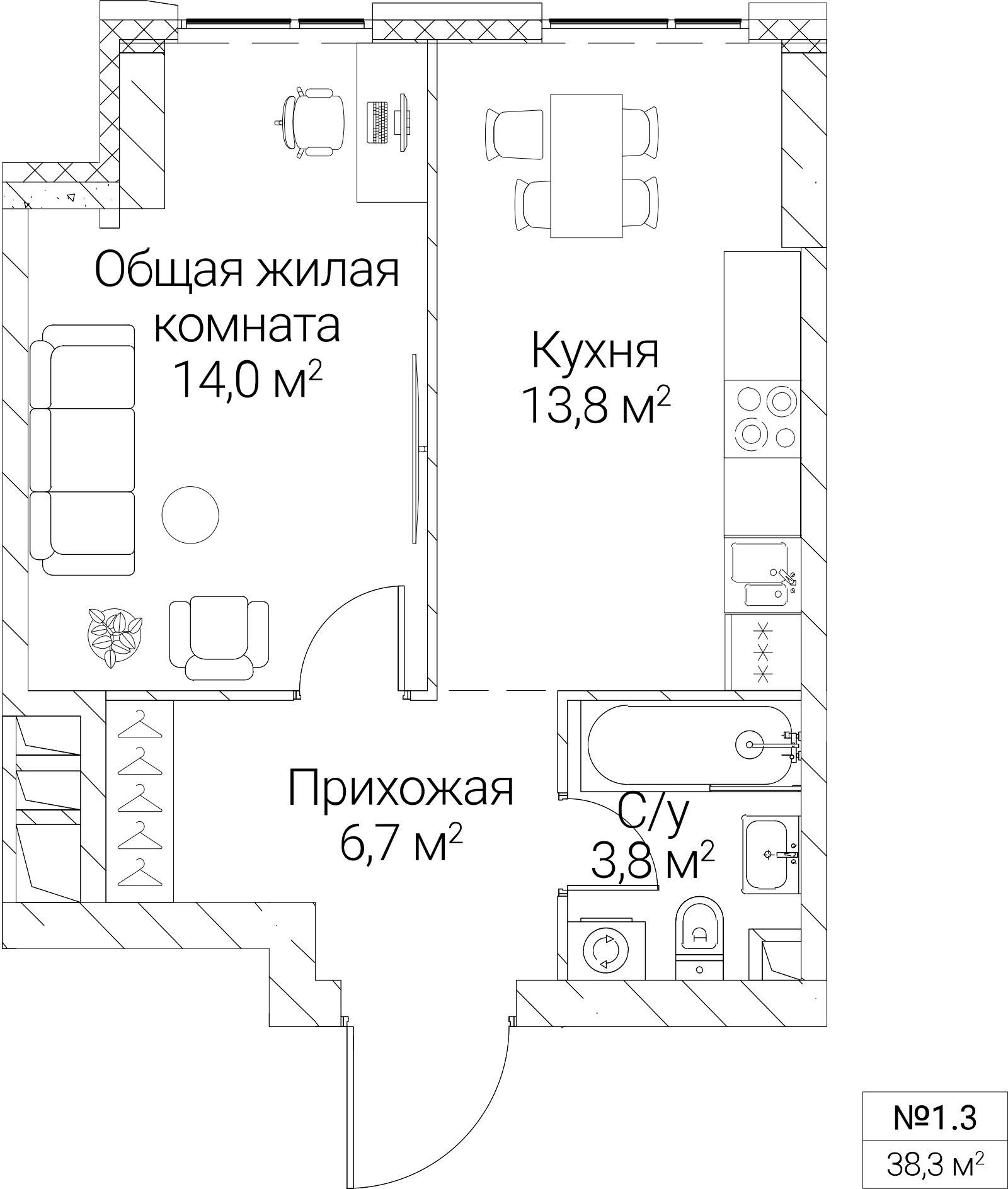 Официальная планировка SEZAR SILICA, 38,3 м²