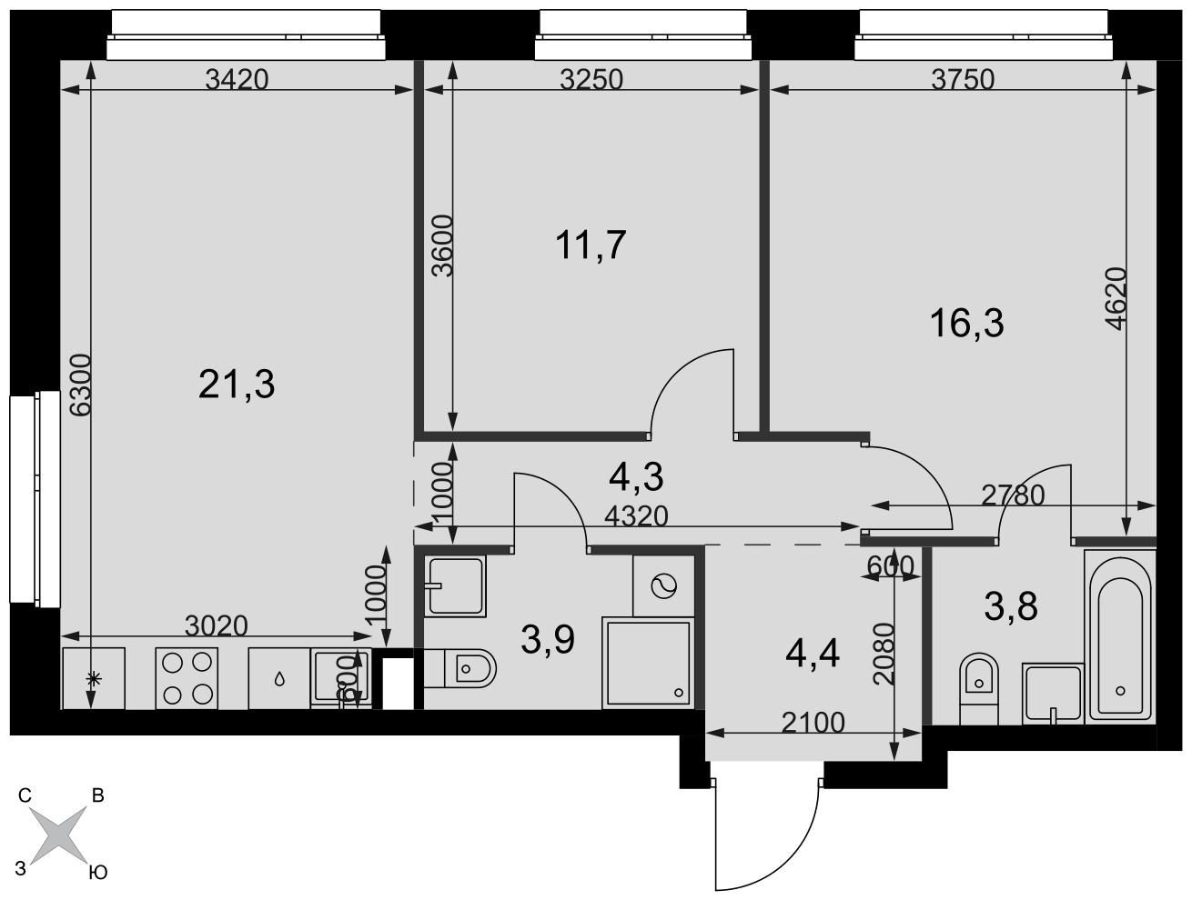 Официальная планировка Симоновский Вал, 65,7 м²