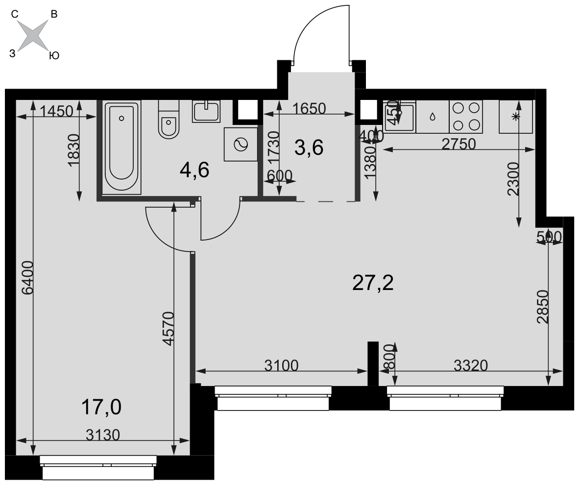 Официальная планировка Симоновский Вал, 52,4 м²
